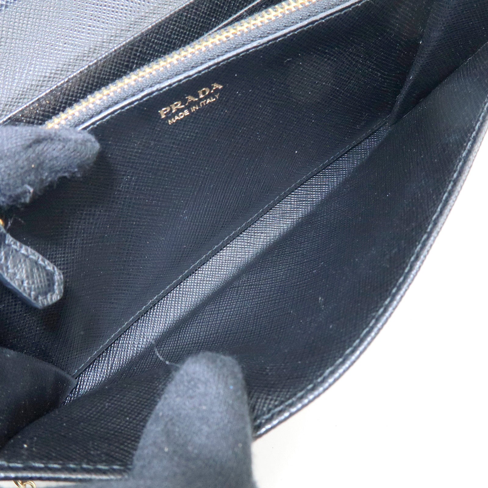 PRADA Saffiano Leather Ribbon Long Wallet Black