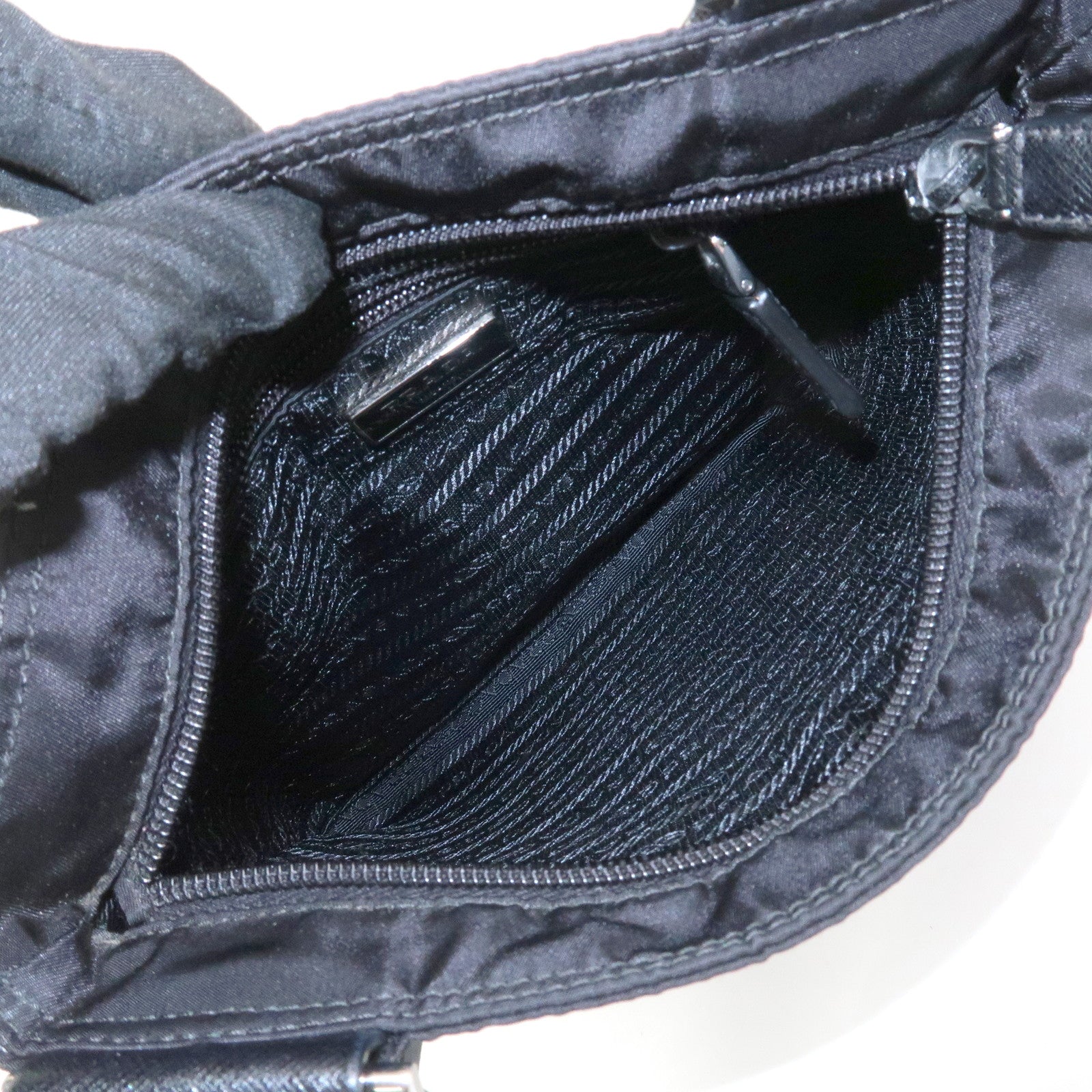 PRADA Triangle Logo Nylon Leather Shoulder Bag Black 1BH978
