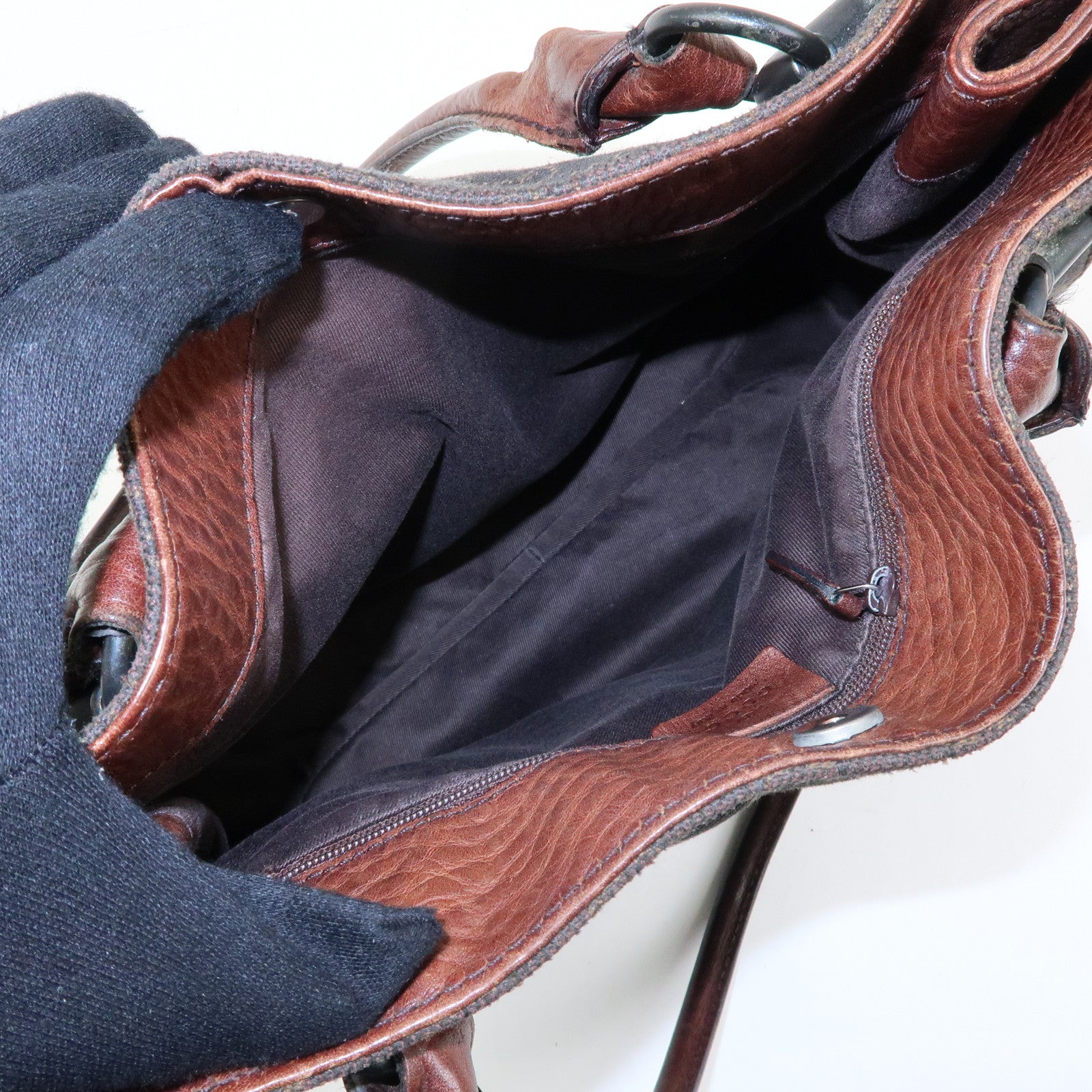 GUCCI GG Denim Leather Tote Bag Shoulder Bag Dark Brown 101971