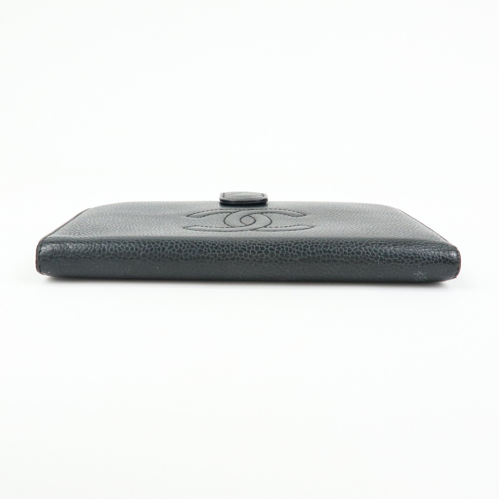CHANEL COCO Mark Caviarskin Bi-Fold Long Wallet Black A13498