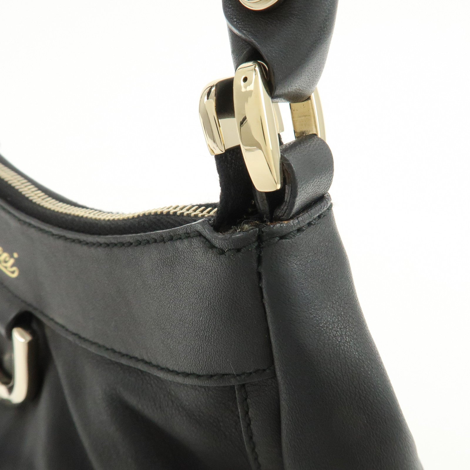 GUCCI Abbey Logo Leather Shoulder Bag Hand Bag Black 190525