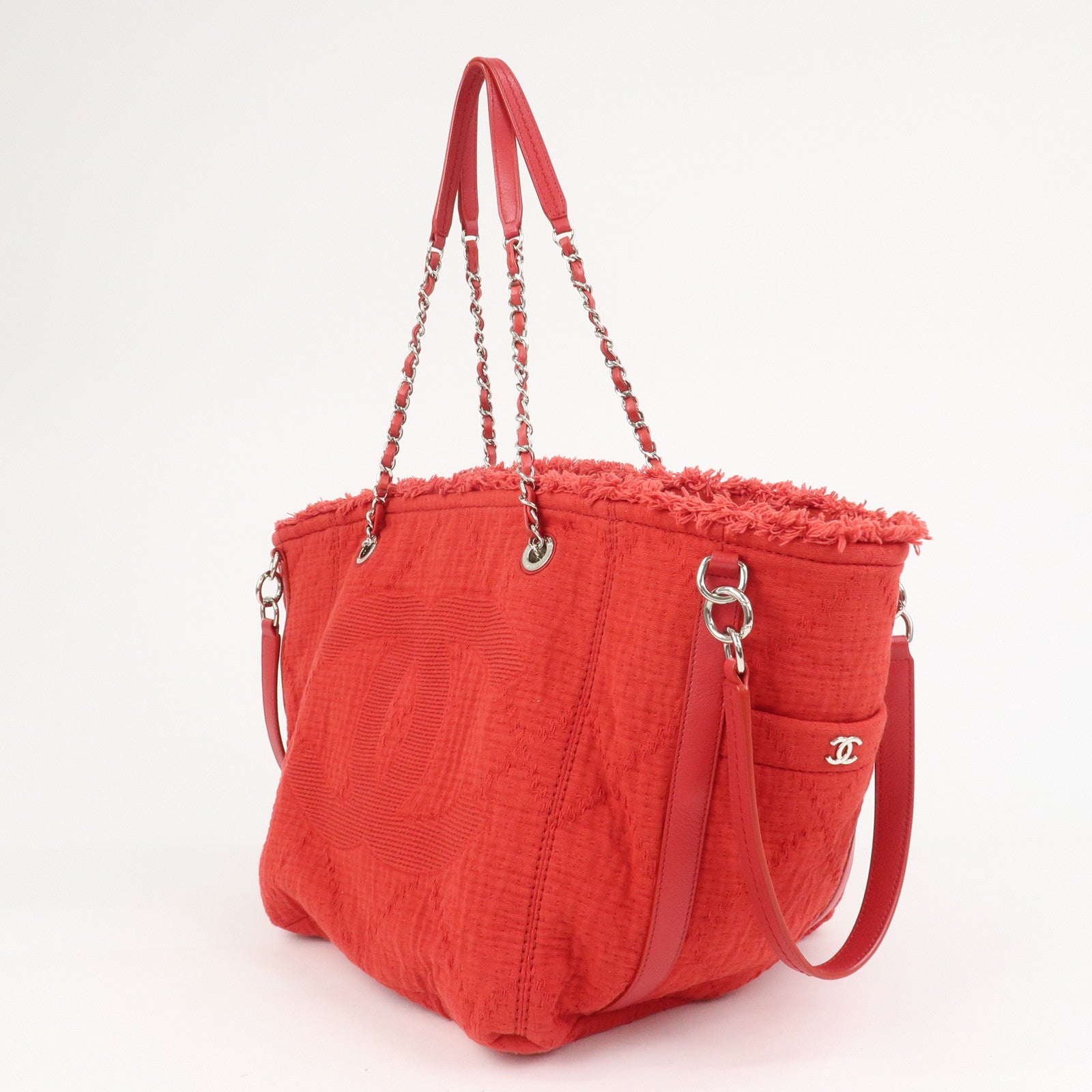 CHANEL COCO Mark Canvas Calf Leather Shopping Bag Large Red A57168