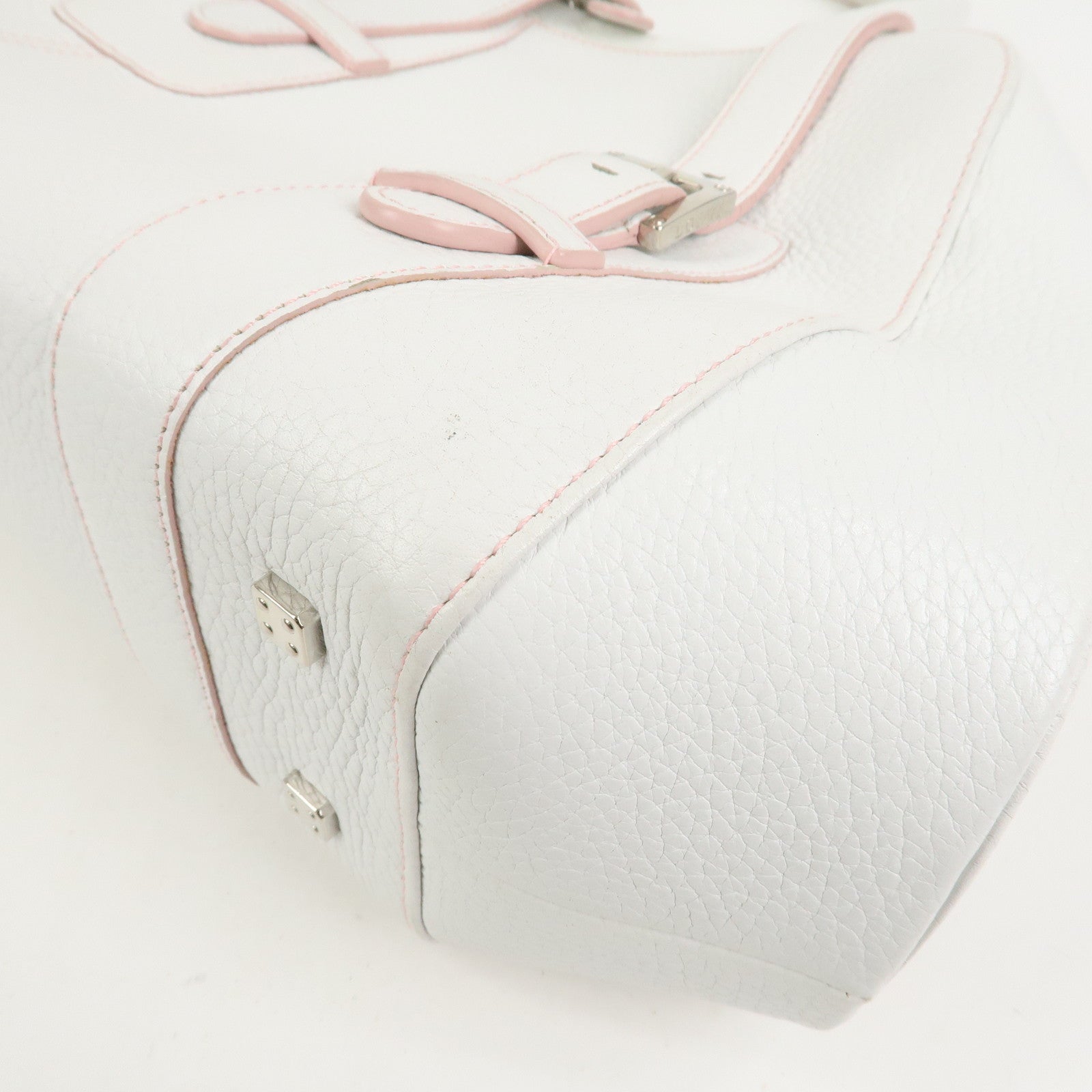 LOEWE Logo Senda Leather Shoulder Bag Boston Bag White Pink