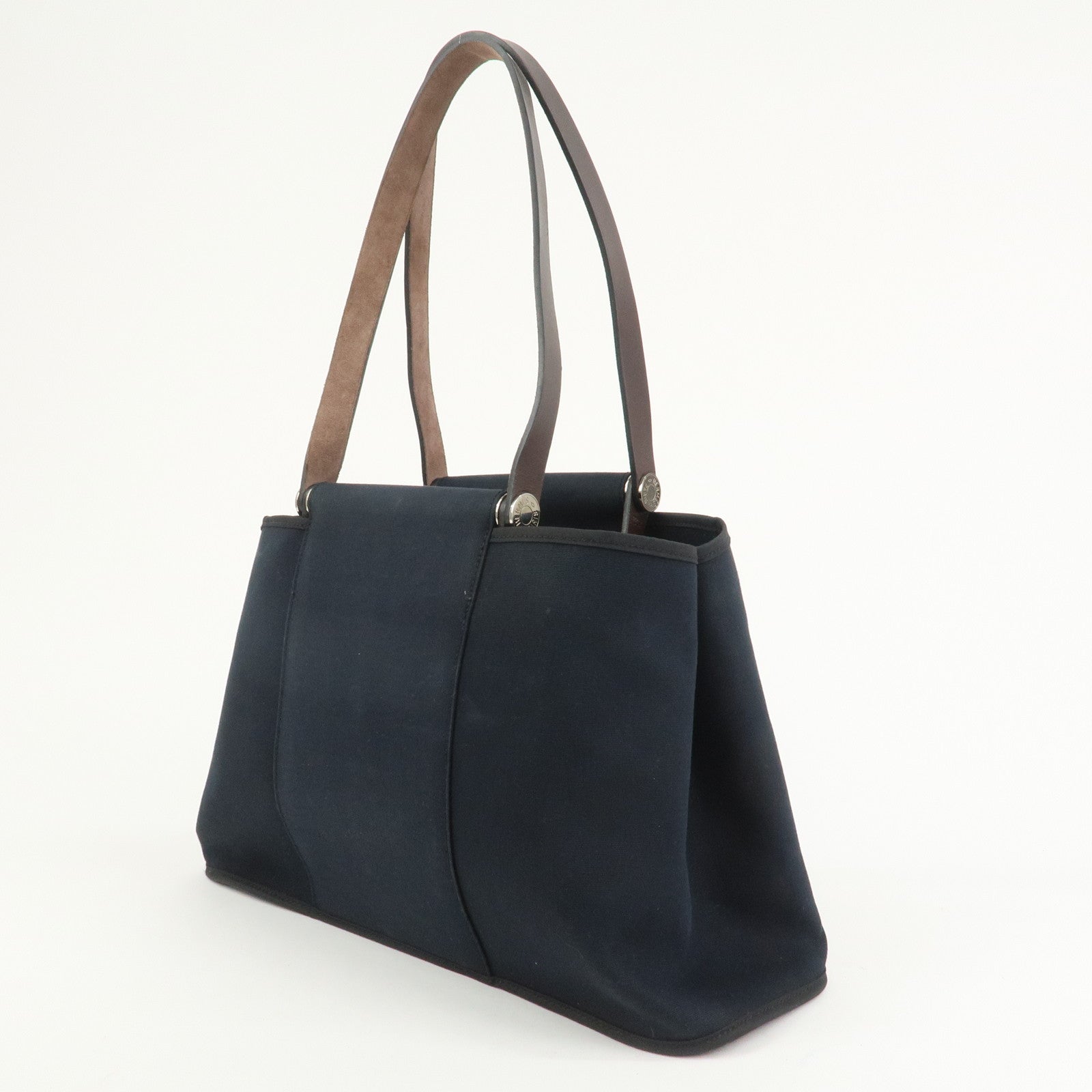 HERMES Cabas Elan PM Toile Officier Leather Tote Bag Hand Bag Black