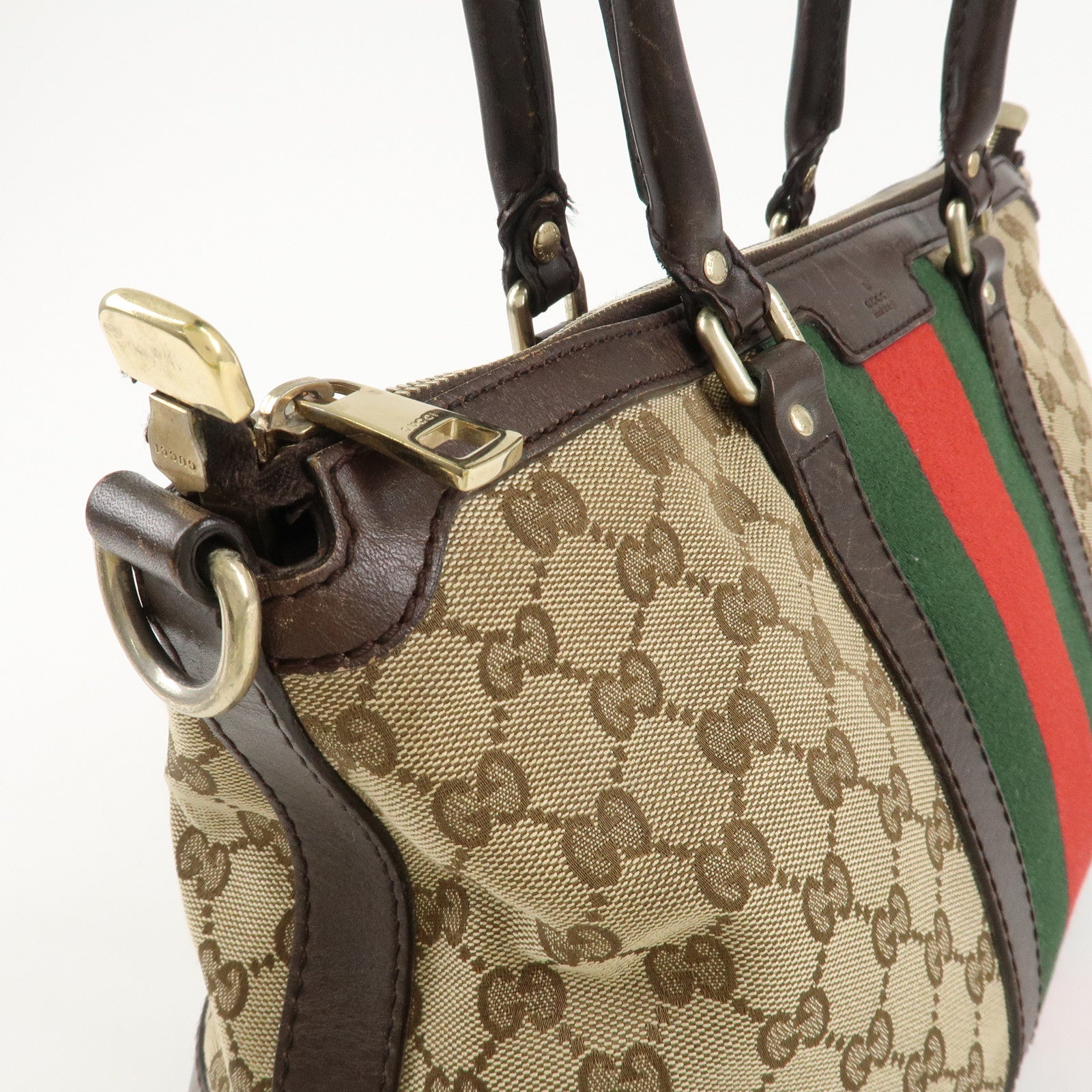 GUCCI Sherry GG Canvas Leather 2Way Tote Bag Beige Brown 257341 Used