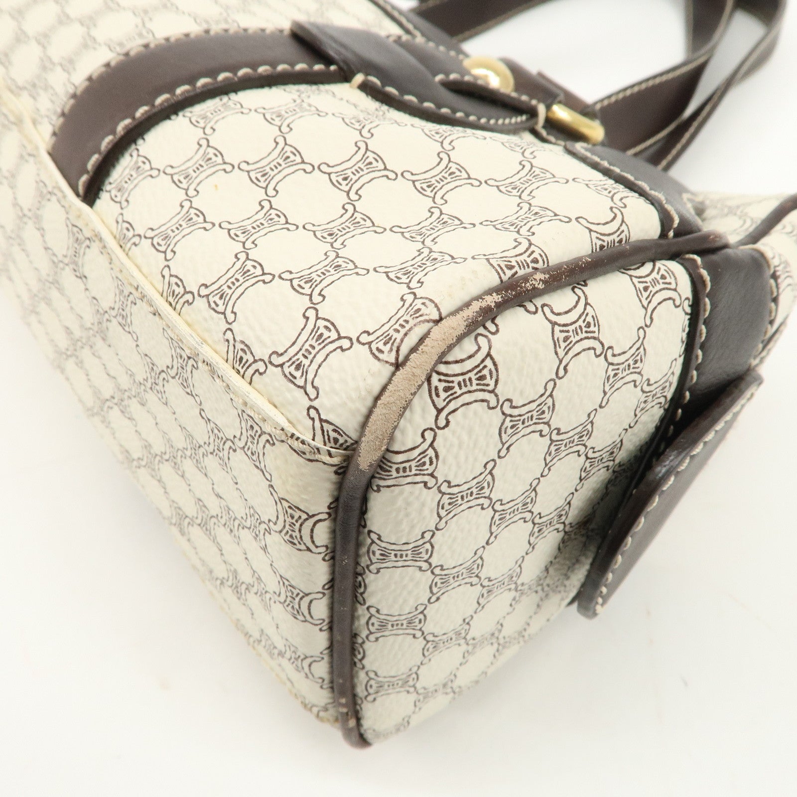 CELINE Macadam PVC Leather Mini Boston Bag Dark Brown White