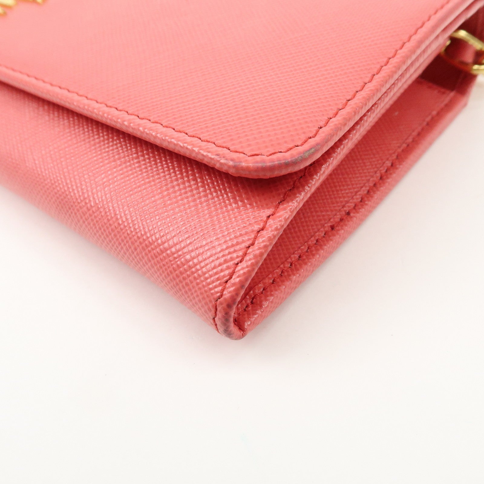 PRADA Saffiano Metal Chain Strap Wallet Shoulder Bag Pink Gold 1M1290 Used