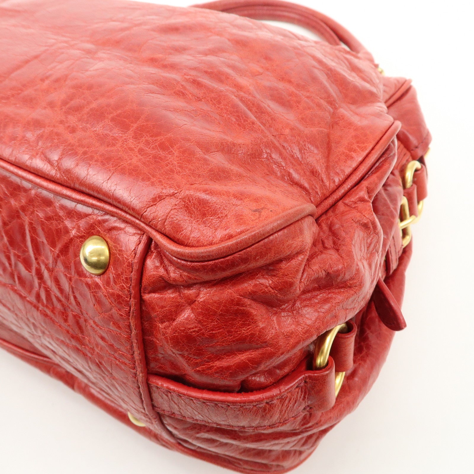 MIU MIU Leather 2WAY Bag Hand Bag Shoulder Bag Red Gold HDW Used