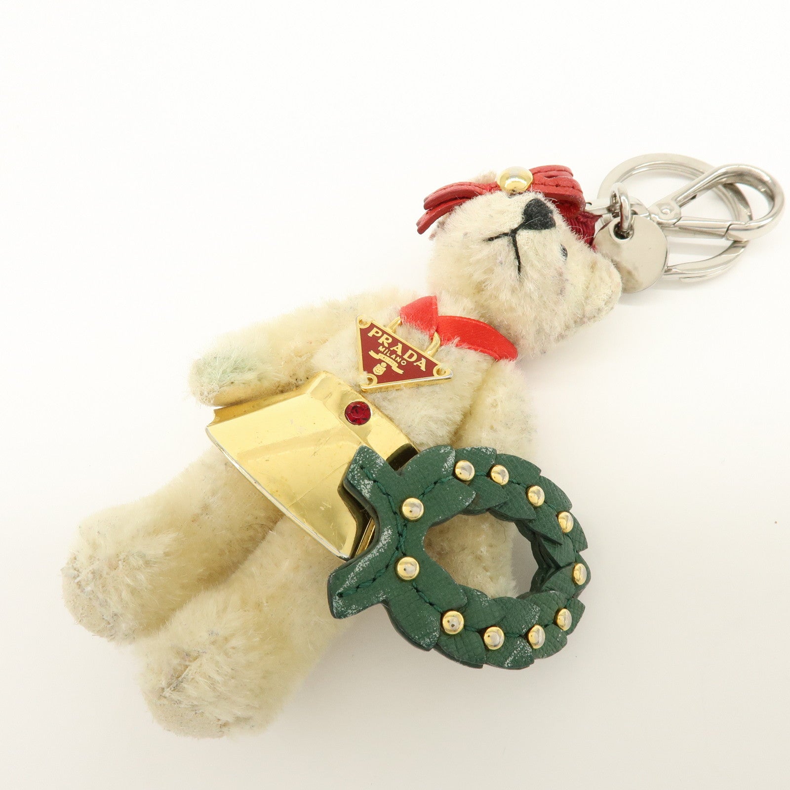 PRADA Bag Charm Key Holder Bear Motif Christmas 2012 Beige Red