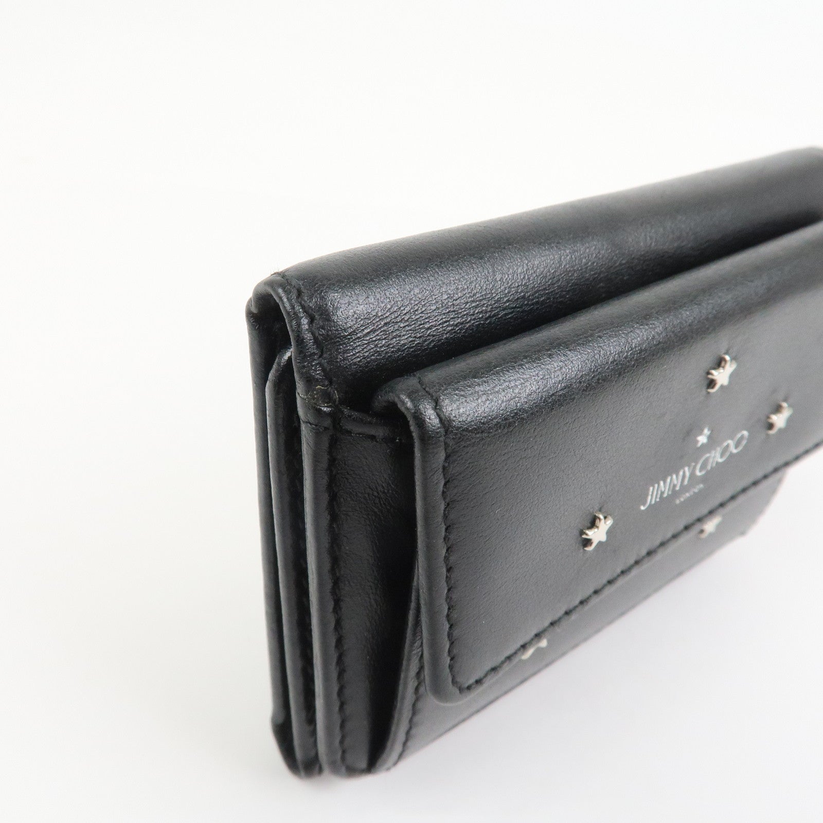 JIMMY CHOO Studs Leather Tri-Fold Compact Wallet Black