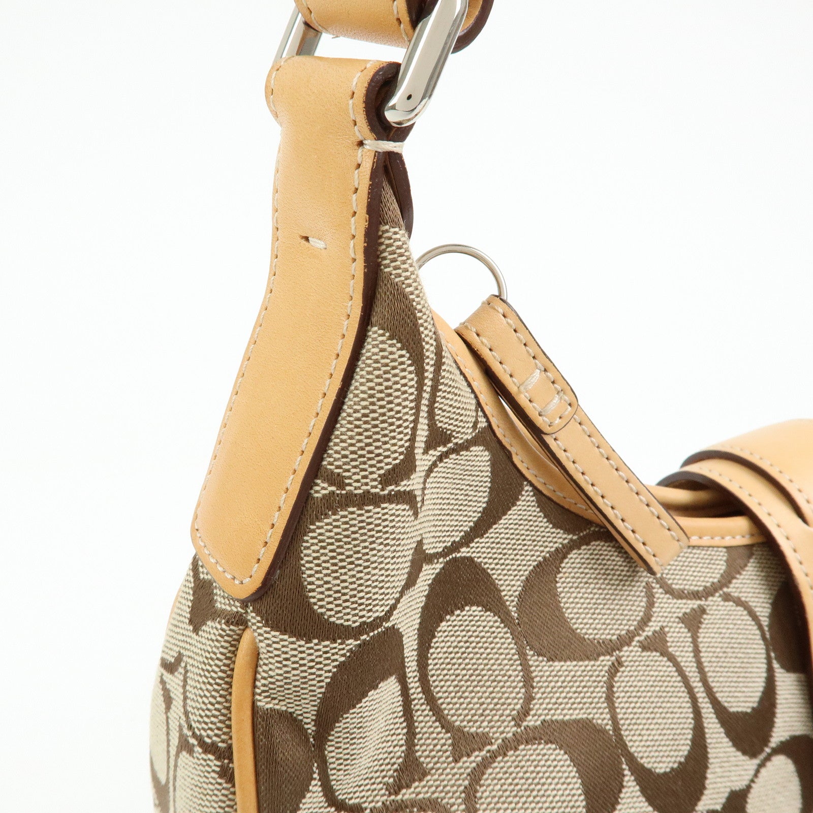 COACH Signature Canvas Leather Shoulder Bag Hand Bag Beige