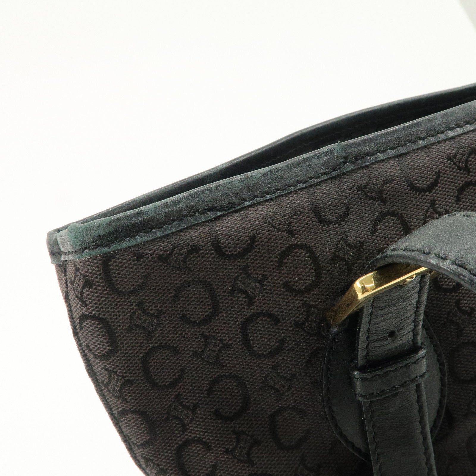 CELINE C Macadam Canvas Leather Tote Bag Shoulder Bag Black