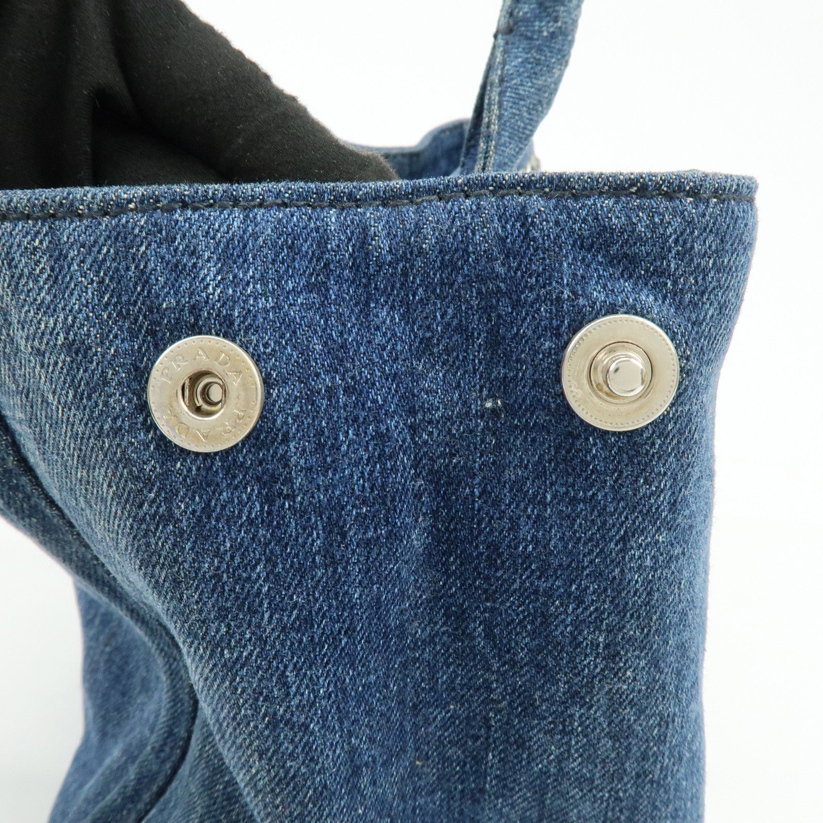 PRADA Canapa Mini Triangle Logo Denim 2Way Tote Shoulder Bag B2439O