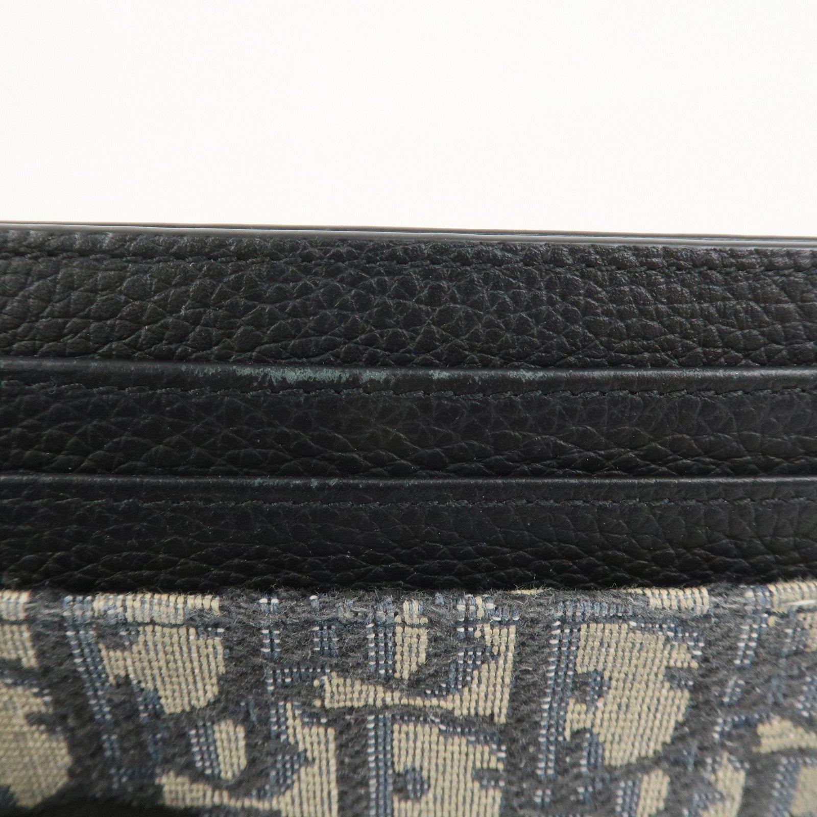 Christian Dior Trotter Jacguard Canvas Leather Card Case Navy