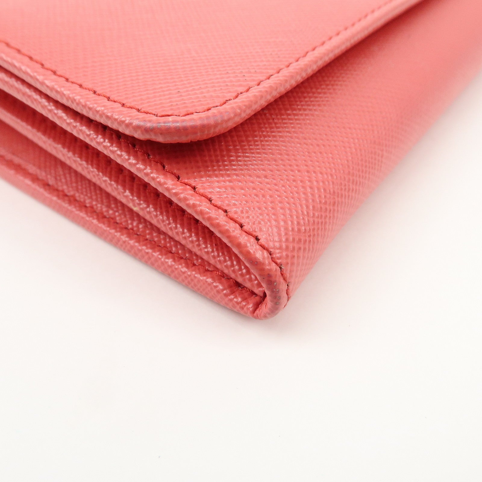 PRADA Saffiano Metal Chain Strap Wallet Shoulder Bag Pink Gold 1M1290 Used