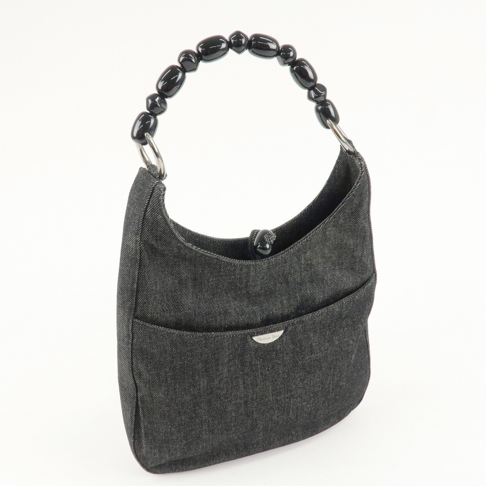 Christian Dior Maris Pearl Denim Shoulder Bag Hand Bag Black Used