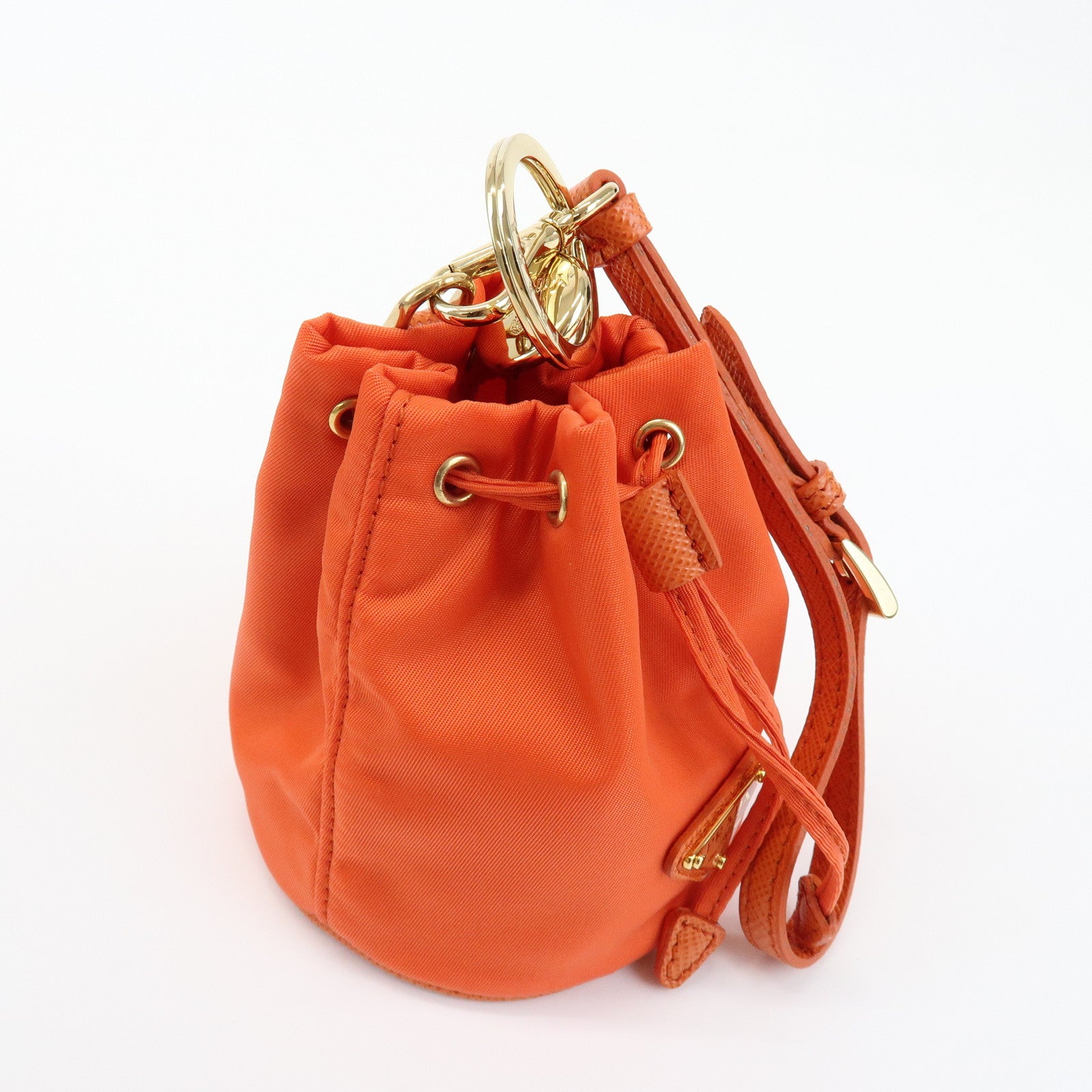 PRADA Triangle Logo Nylon Drawstring Wrist Bag Orange 1TT202