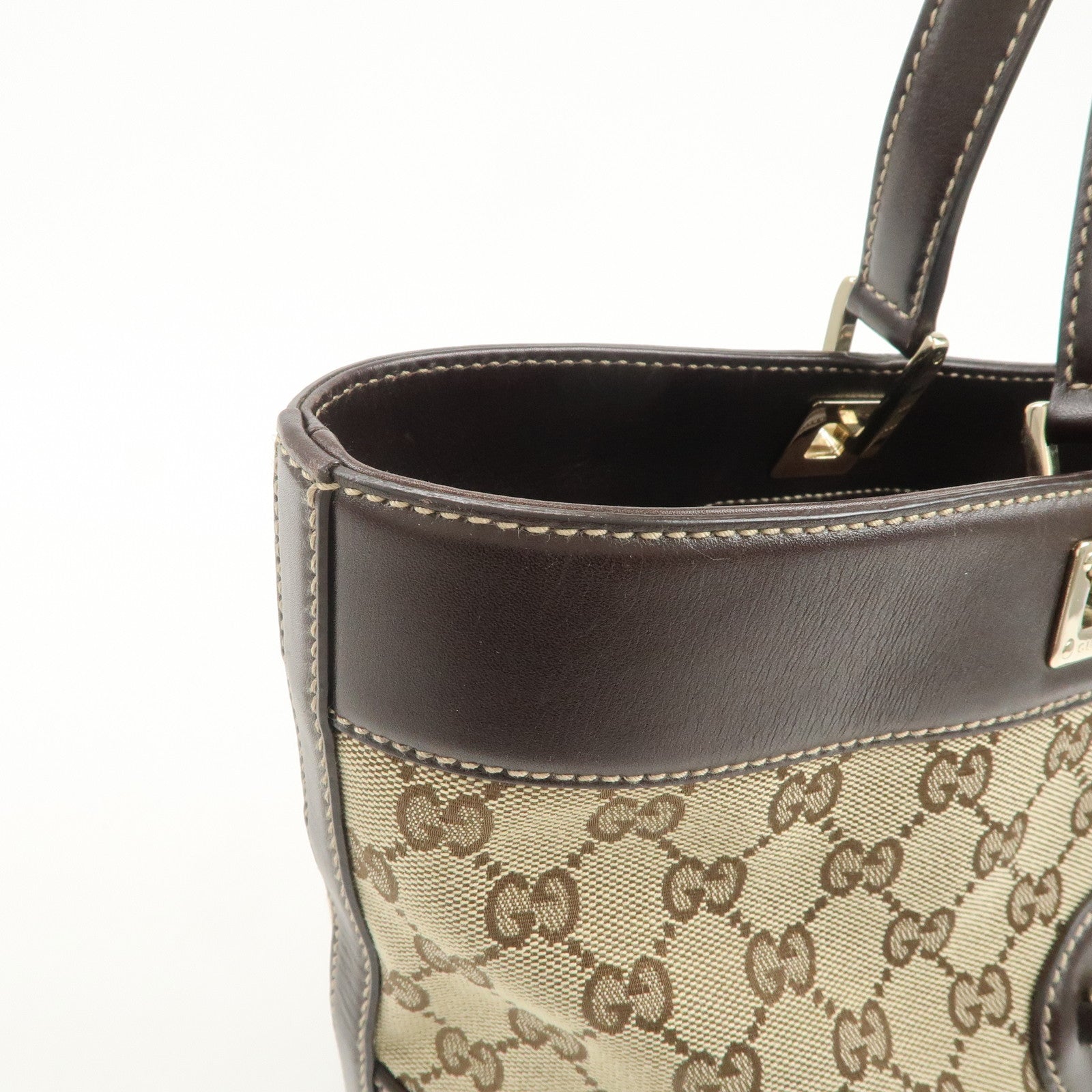 GUCCI GG Canvas Leather Tote Bag Hand Bag Brown Beige 145993