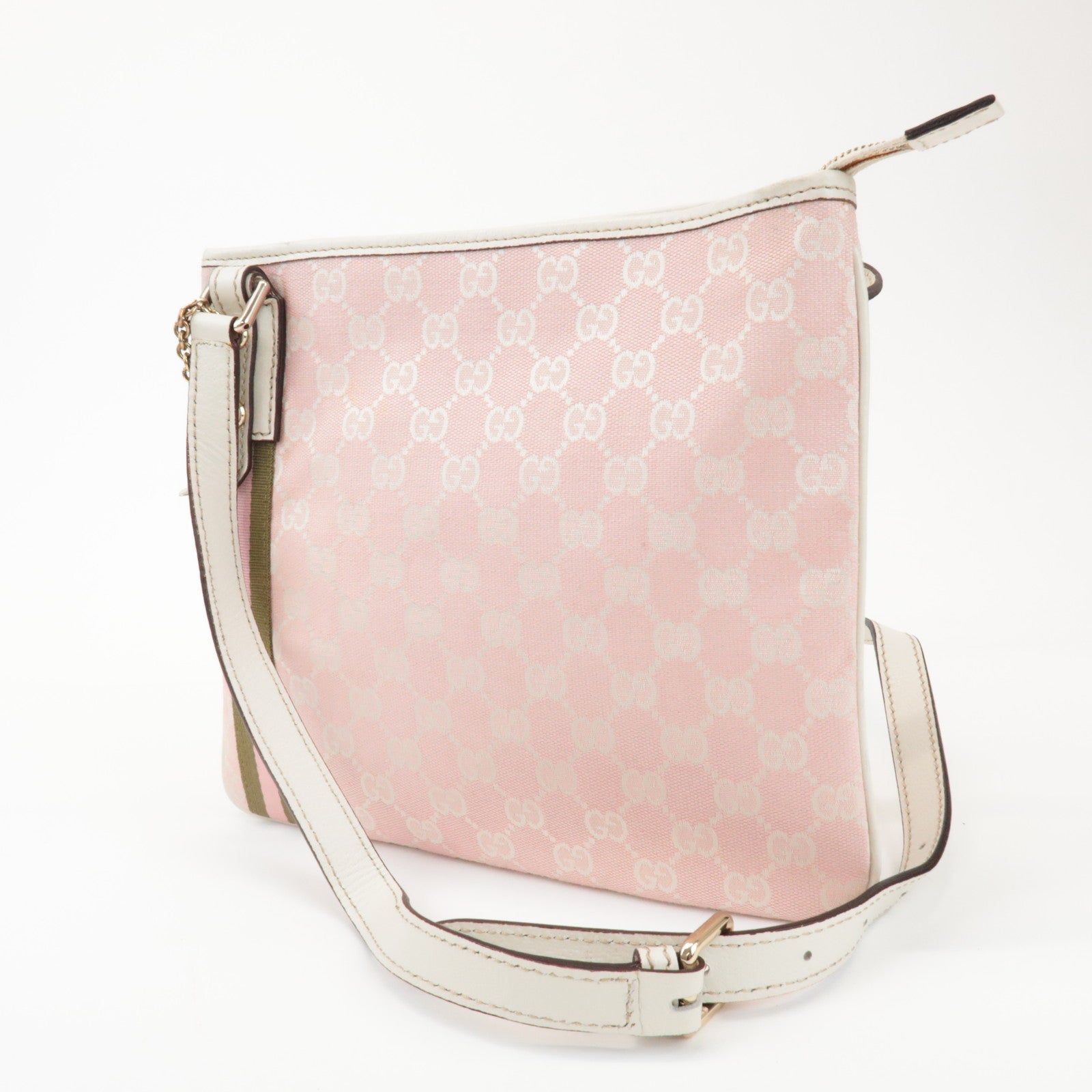GUCCI Sherry GG Canvas Leather Shoulder Bag Pink 144388
