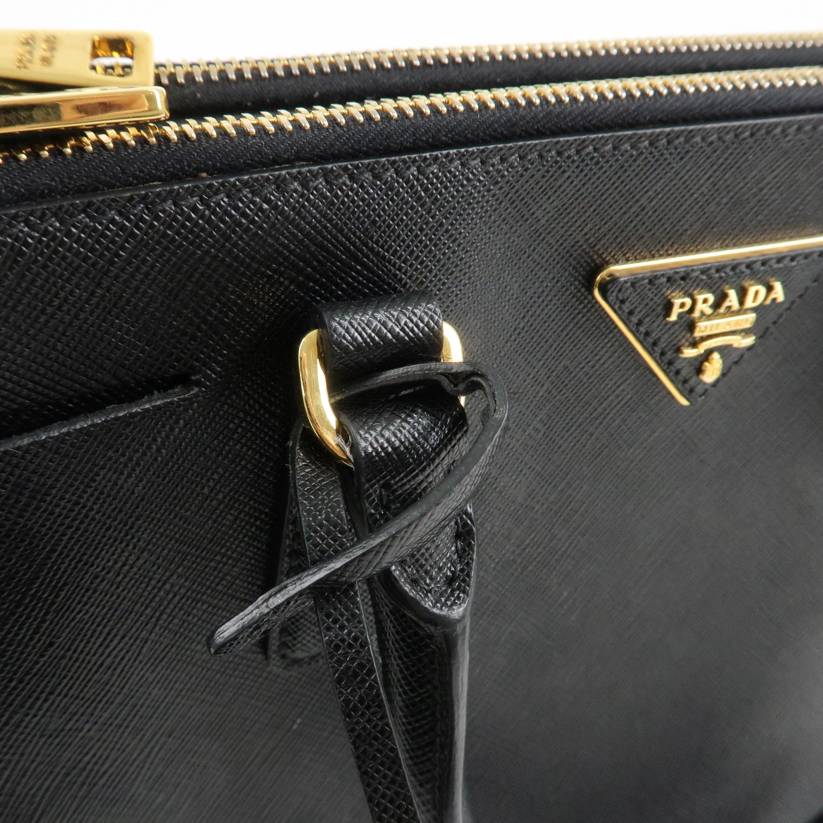 PRADA Triangle Logo Saffiano Leather 2WAY Hand Bag Black BN1801 Used
