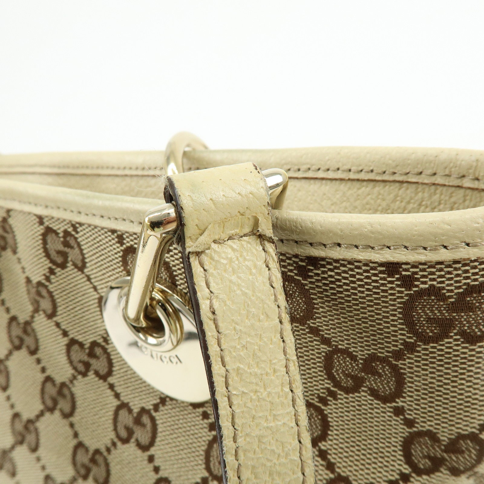 GUCCI GG Canvas Leather Tote Bag Hand Bag Beige Ivory 120840