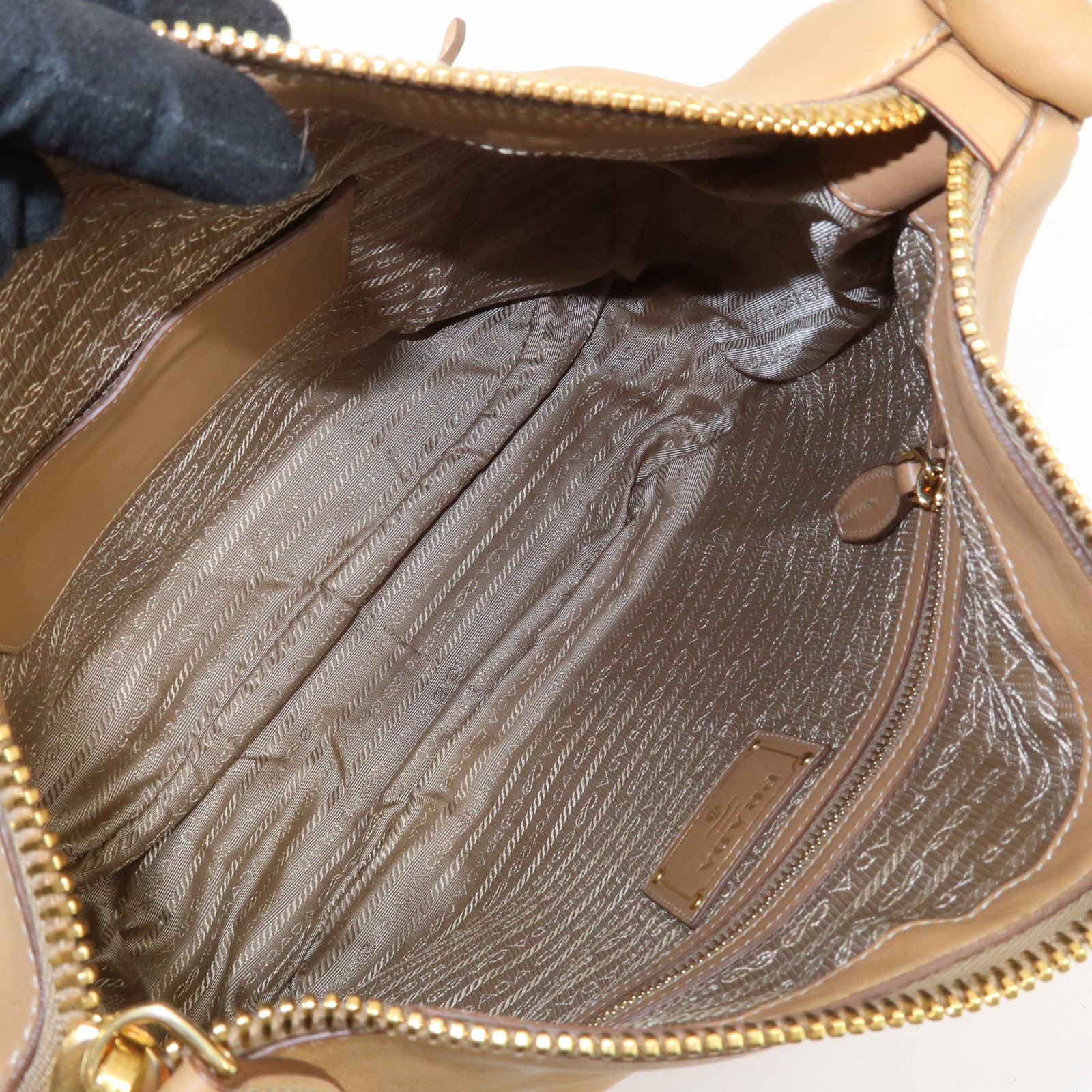 PRADA Triangle Logo Leather Shoulder Bag Hand Bag Camel