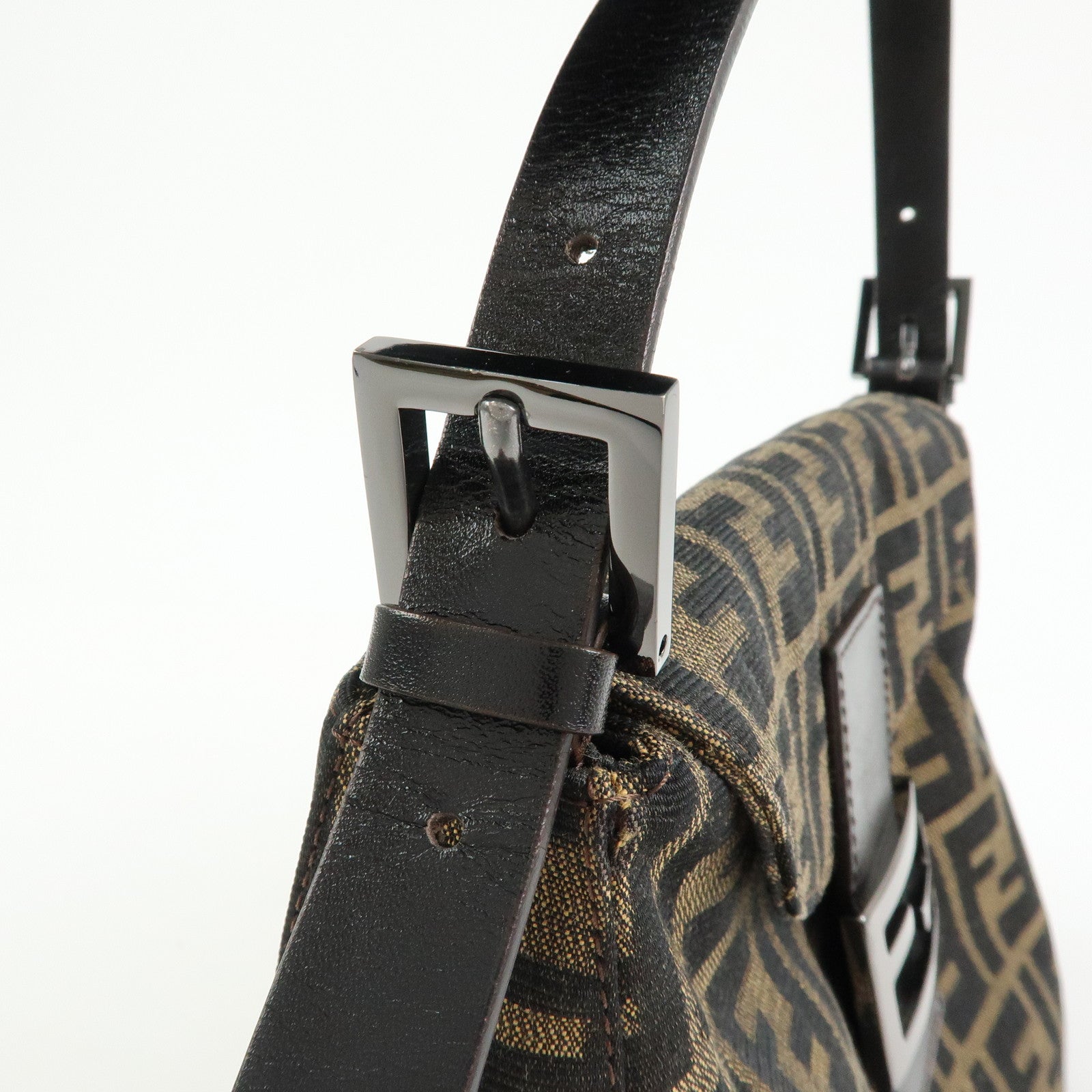 FENDI Zucca Mamma Baguette Canvas Leather Shoulder Bag 8BR004