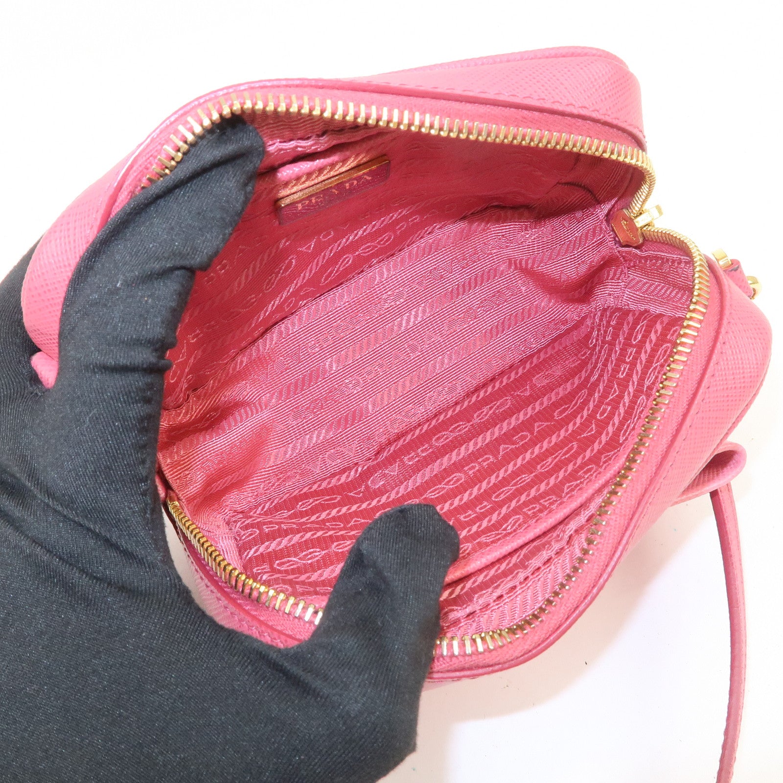 PRADA Saffiano Leather Ribbon Mini Shoulder Bag Camera Bag 1N1674