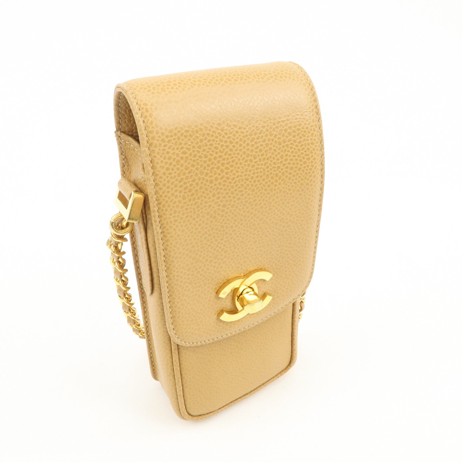 CHANEL COCO Mark Chain Shoulder Bag Phone Case Light Brown