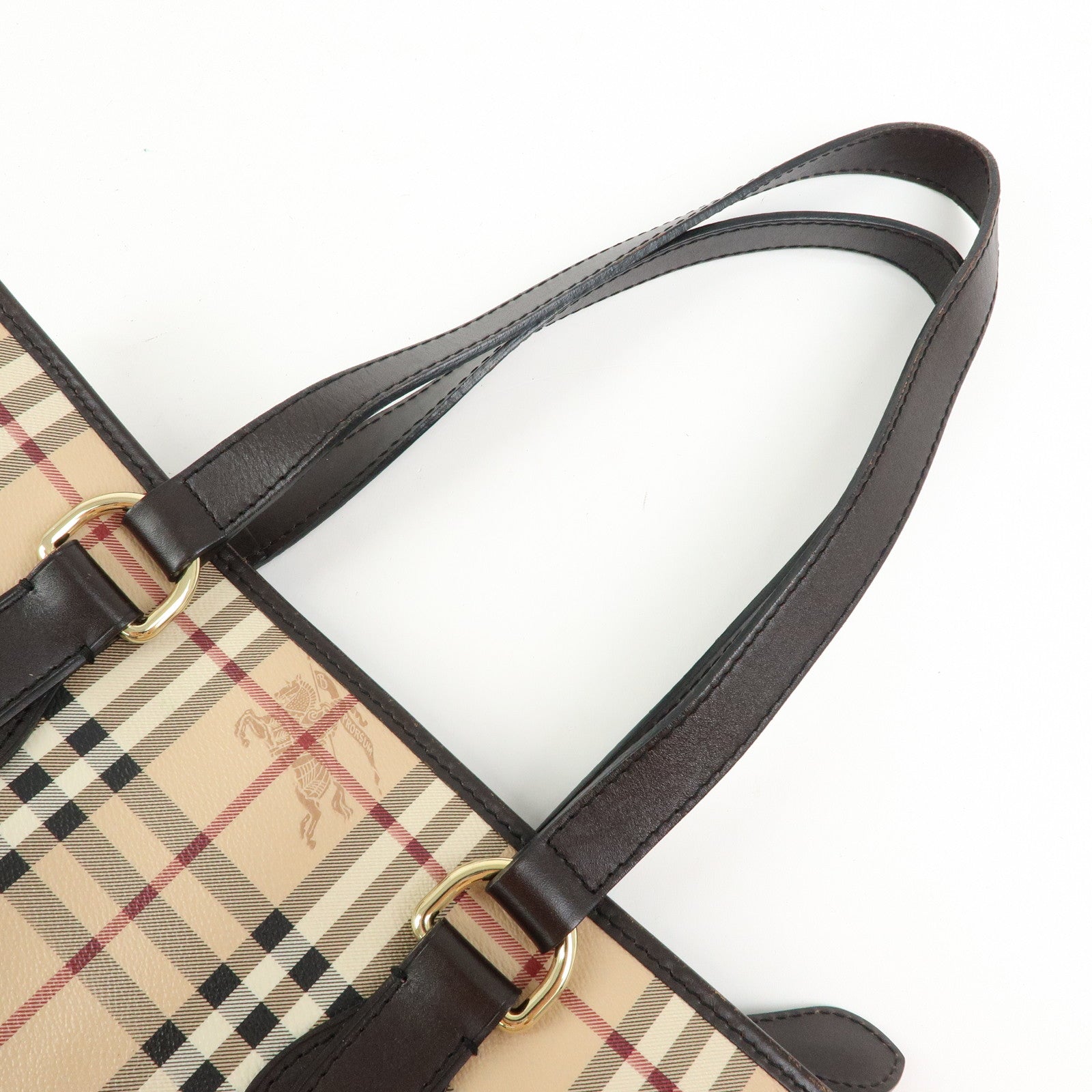 BURBERRY PVC Leather Nova Plaid Tote Bag Shoulder Bag Beige Brown