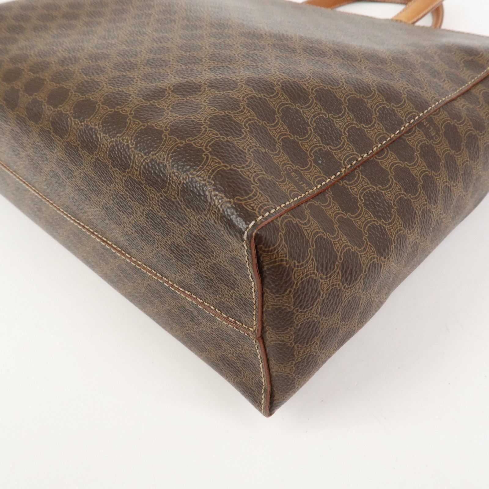 CELINE Macadam PVC Leather Hand Bag Tote Bag Brown