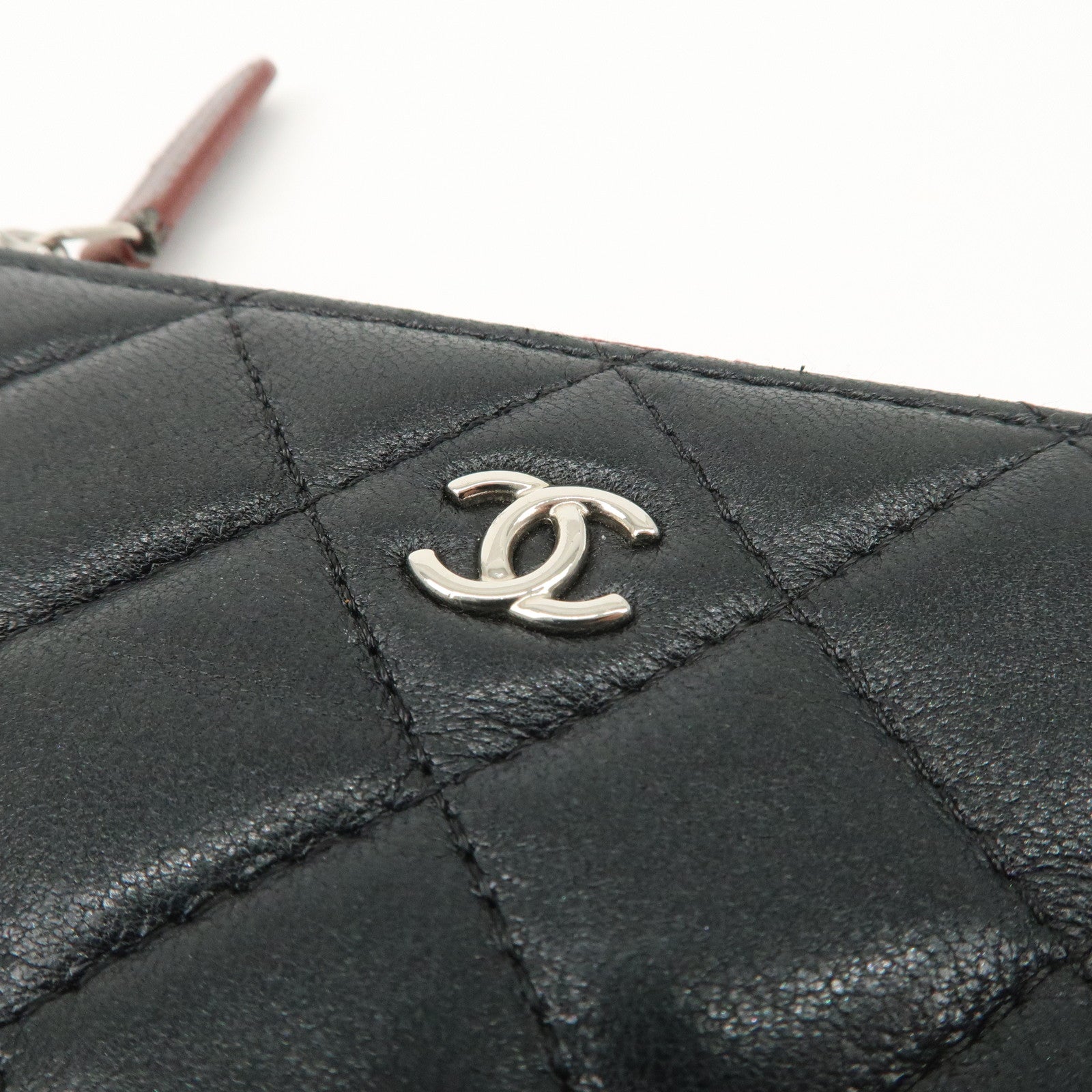 CHANEL Matelasse Caviarskin COCO Mark Coin Case Mini Pouch Black Silver Used