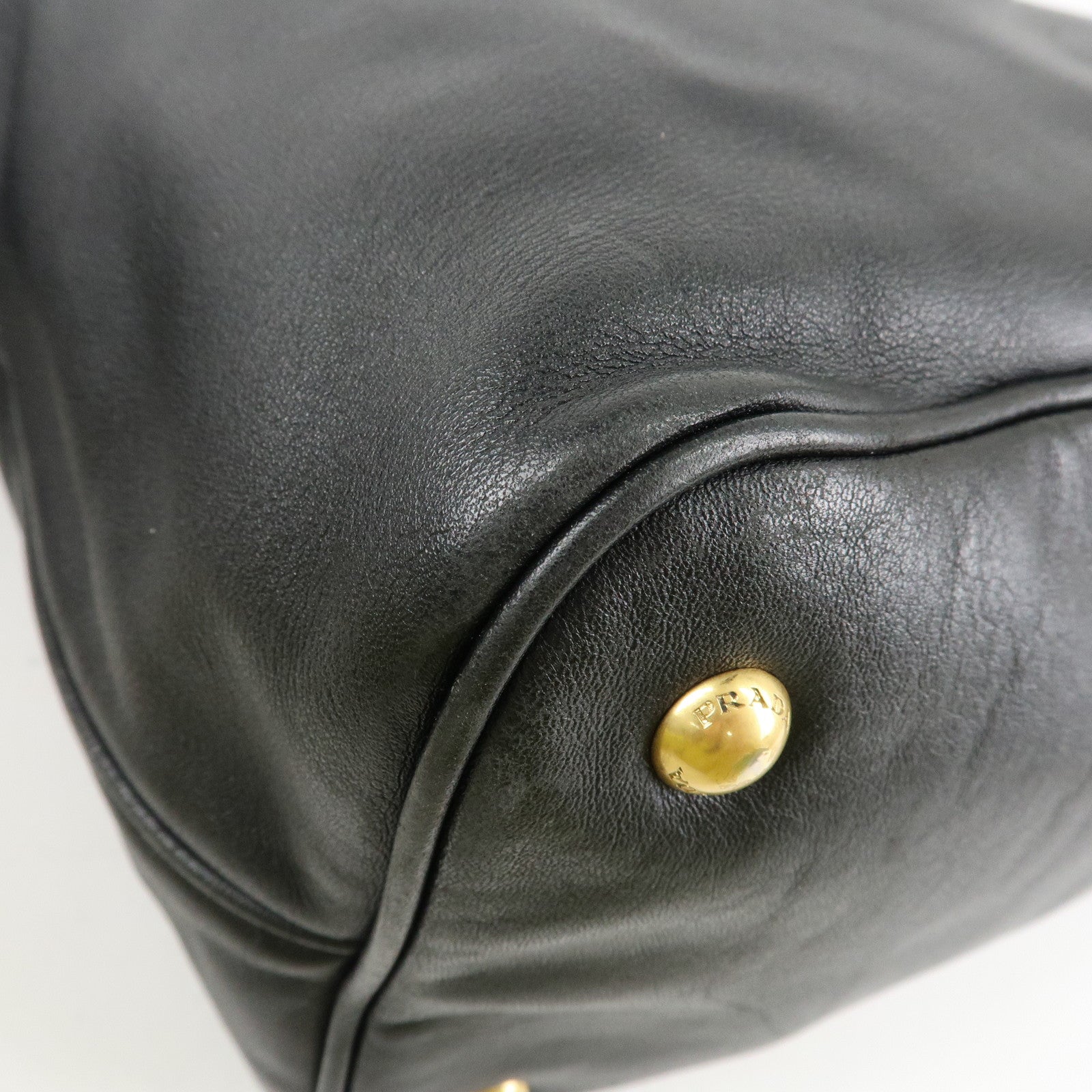 PRADA Logo Calf Leather 2Way Tote Bag Hand Bag Black Gold HDW BN1902 Used