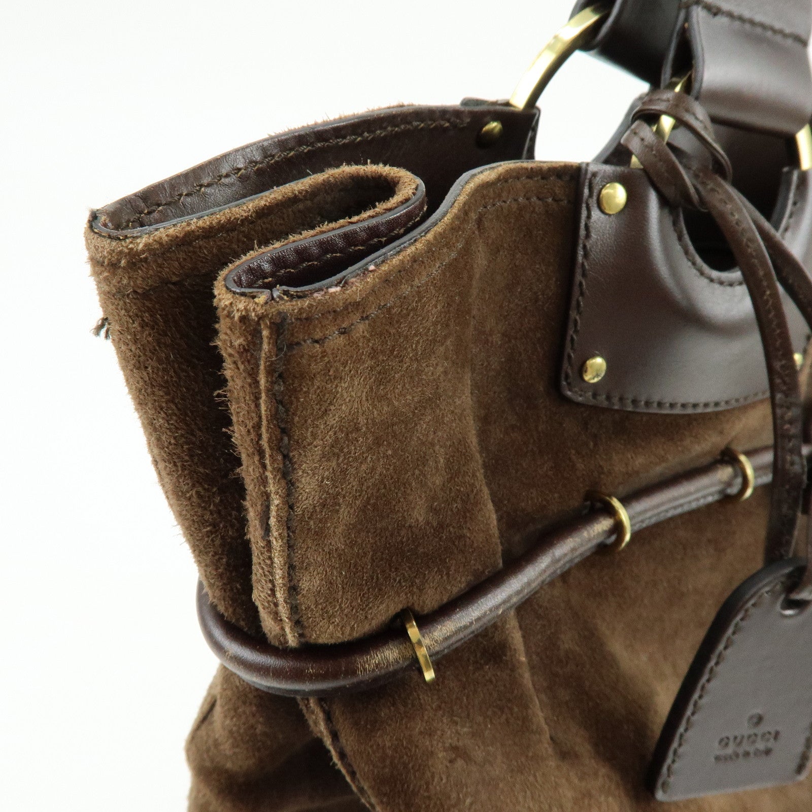 GUCCI Suede Leather Tote Bag Hand Bag Brown 95374