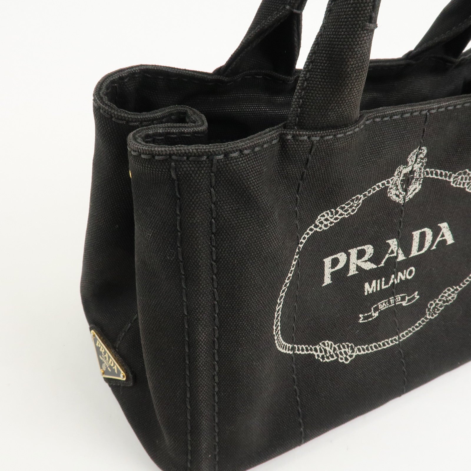 PRADA Canapa Mini Canvas 2Way Hand Bag Tote Bag Black 1BG439 Used