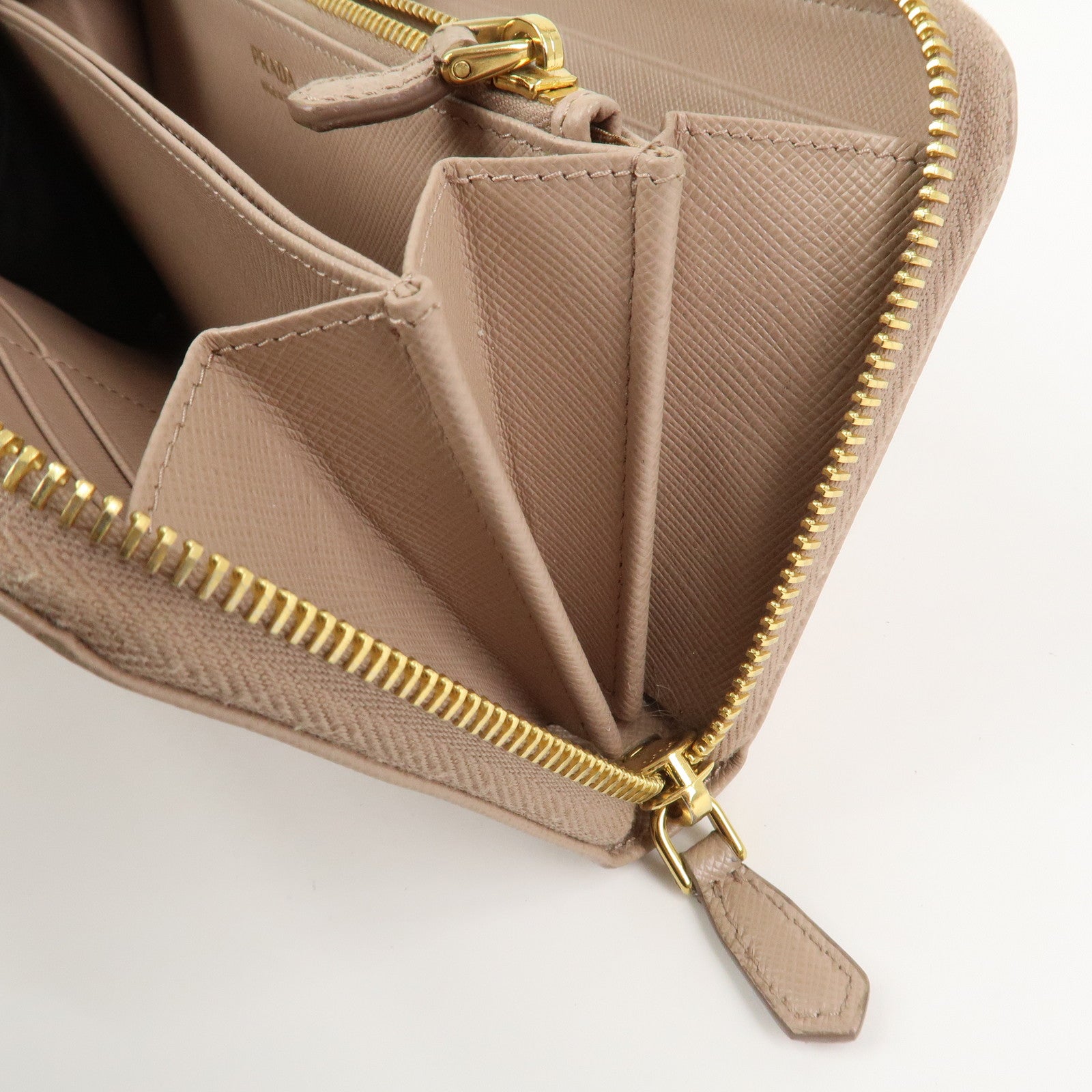 PRADA Logo Saffiano Leather Round Zippy Long Wallet Beige 1ML506
