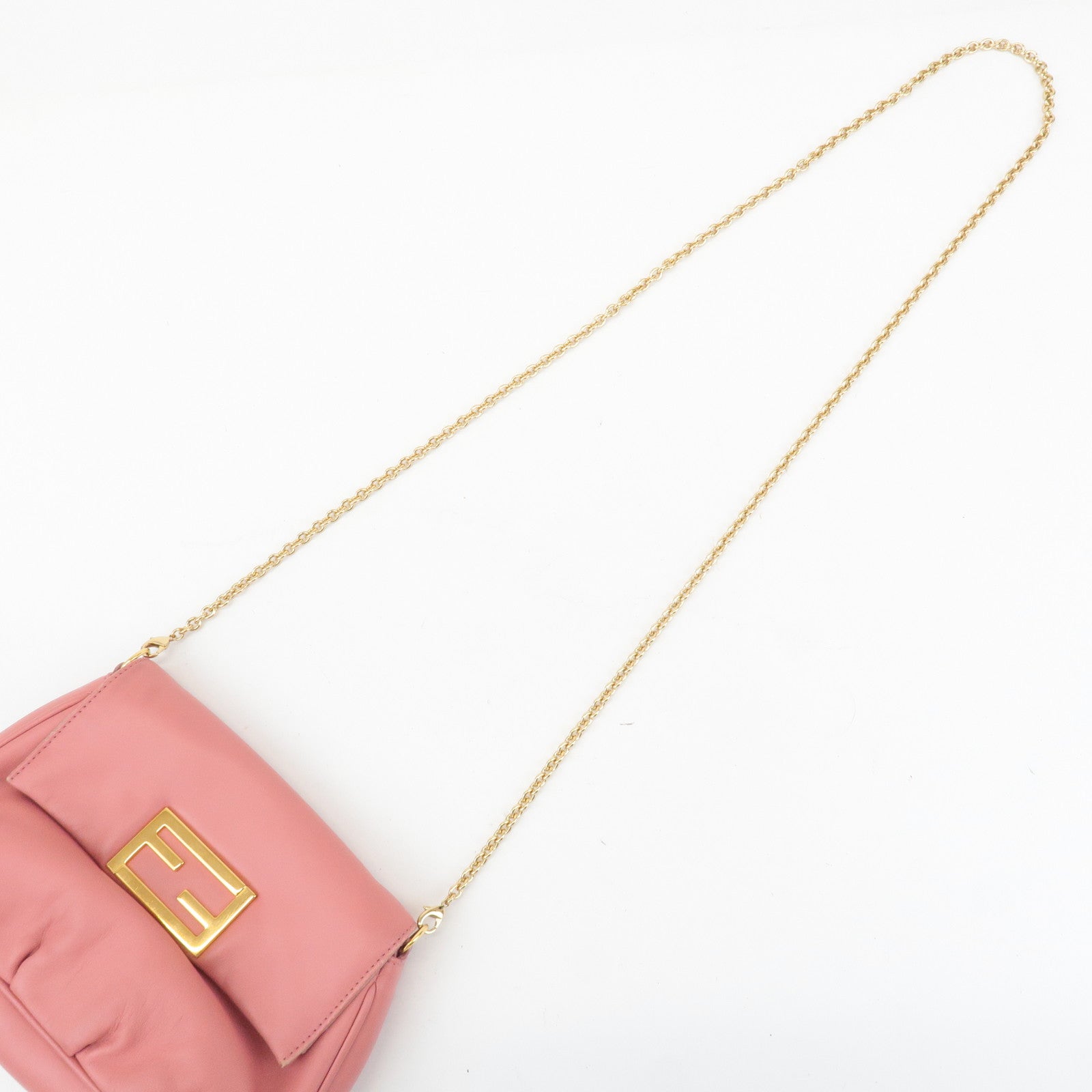 FENDI Leather Chain Shoulder Bag Purse Gold HDW Pink 8M0276 Used
