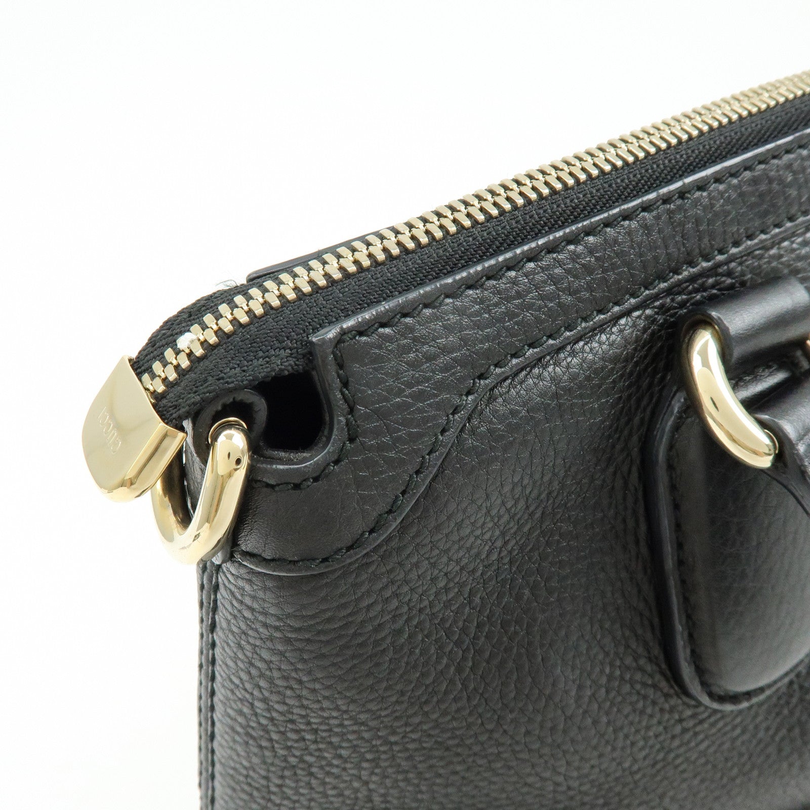 GUCCI SOHO Interlocking G Leather Tote Bag Hand Bag Black 308362