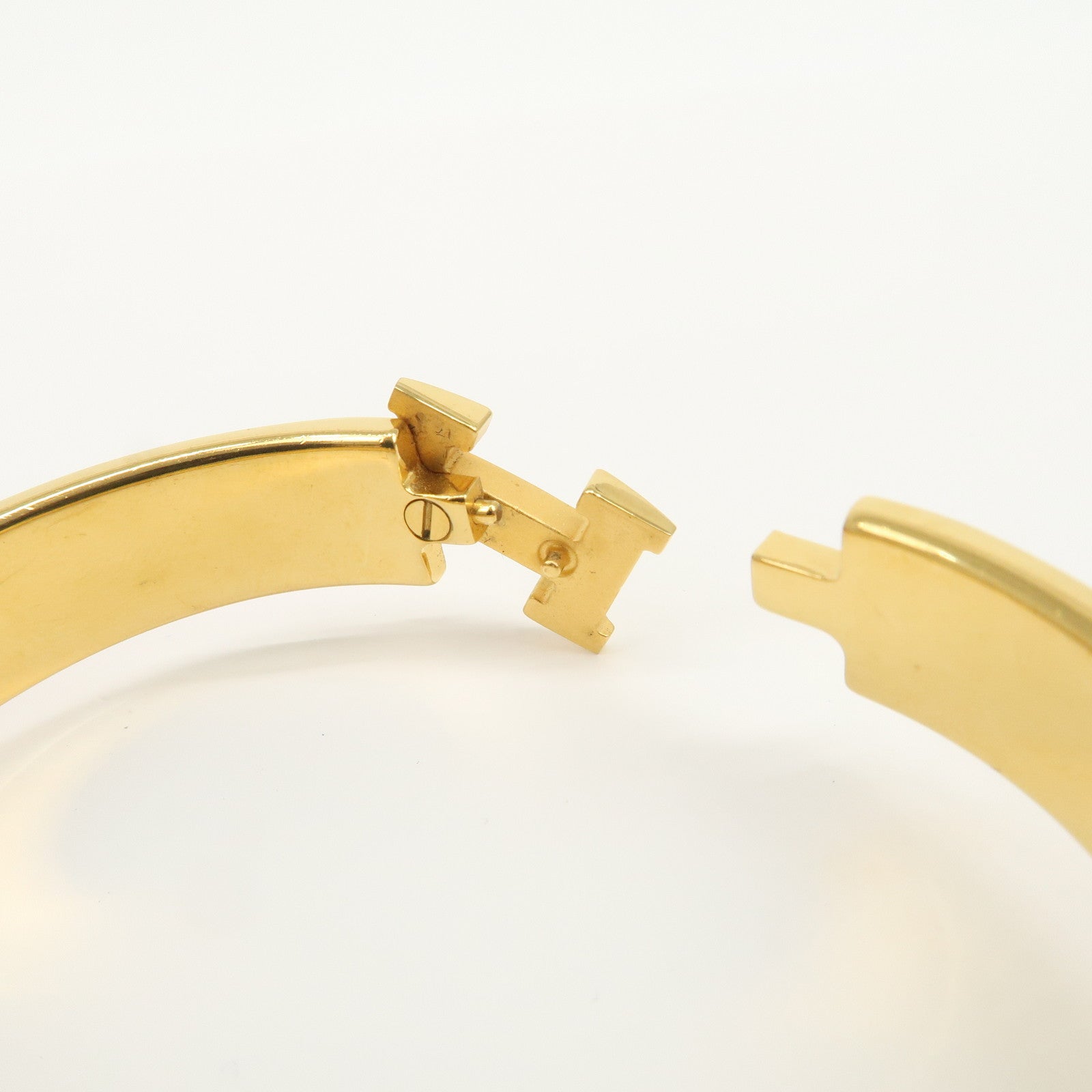 HERMES Clik Clac PM H Logo Metal Bracelet Gold Orange