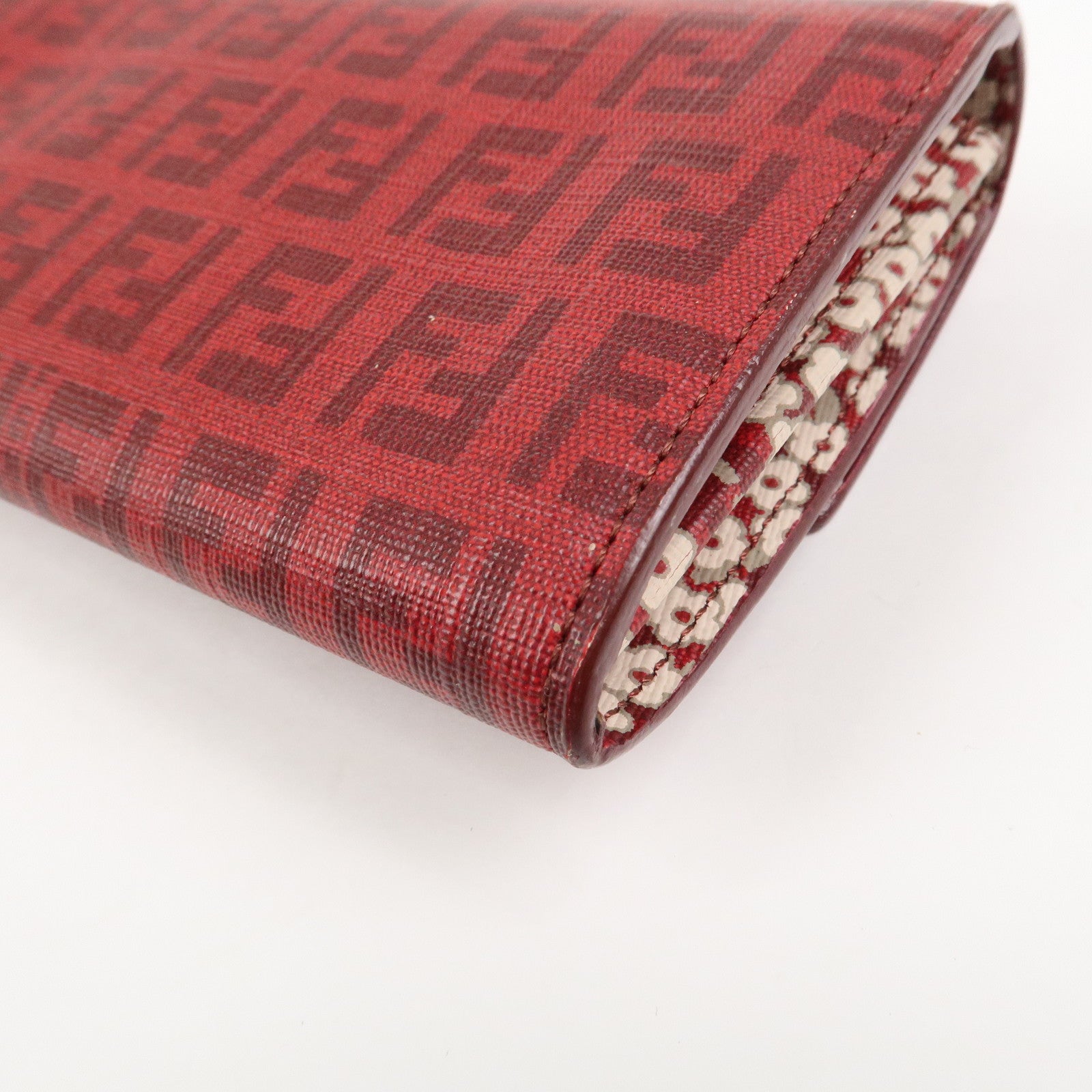 FENDI Zucchino Logo PVC Coating Canvas Bi-Fold Wallet Red
