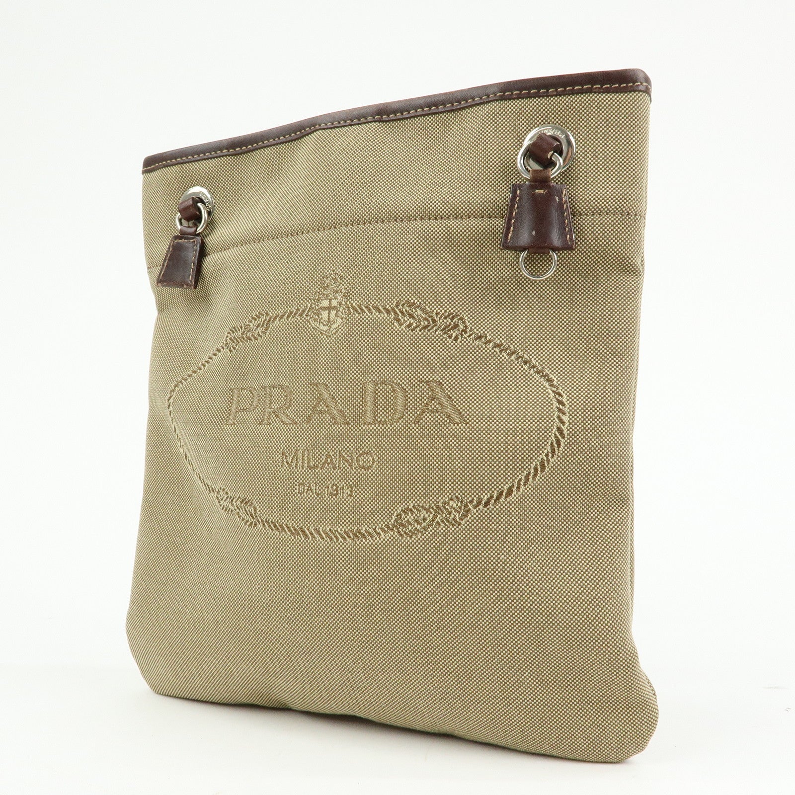 PRADA Logo Jacquard Leather Shoulder Crossbody Bag Brown BT0551