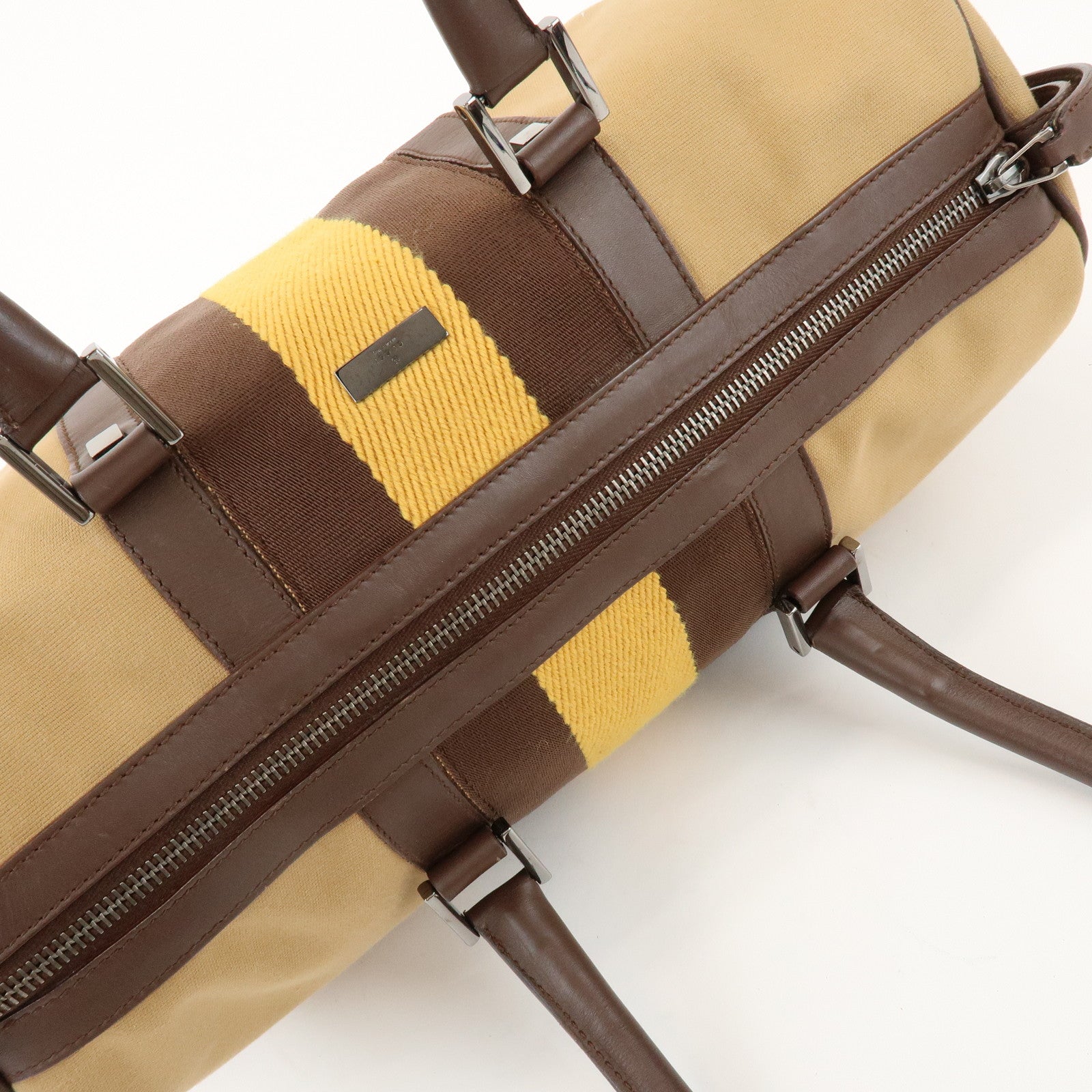 GUCCI Sherry Canvas Leather Boston Hand Bag Brown 000.0846.200047