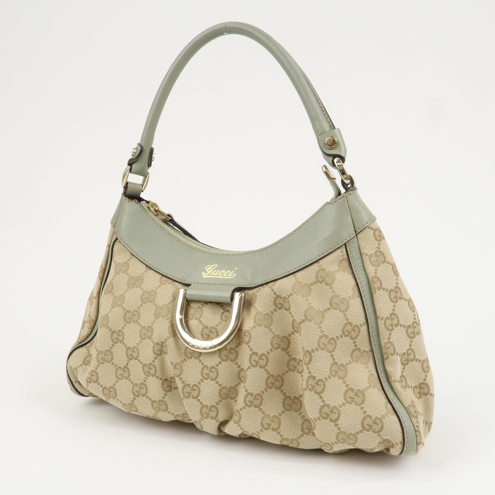 GUCCI Abbey GG Canvas Leather Shoulder Hand Bag Beige Green 190525