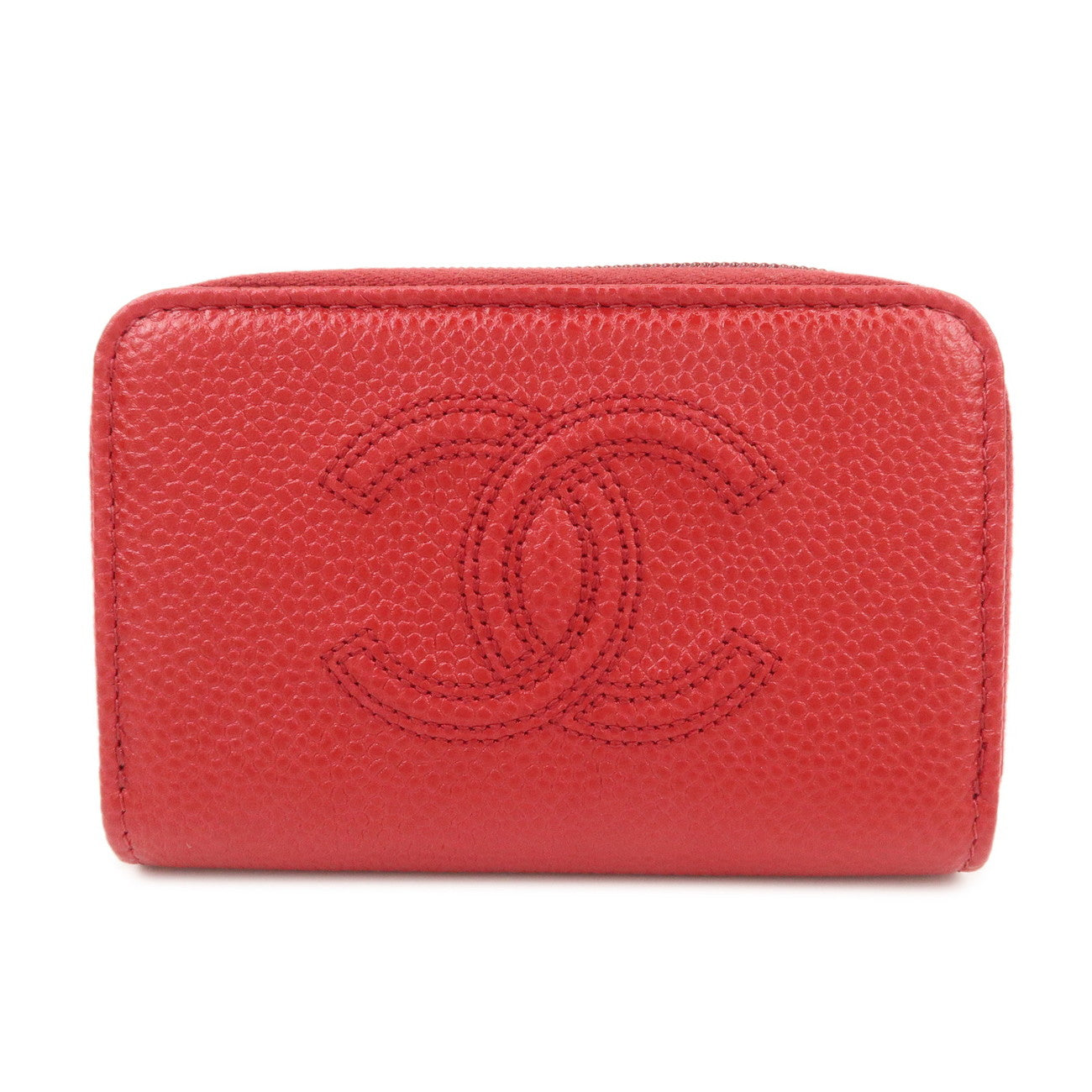CHANEL COCO Mark Caviarskin Card Case Coin Case Red A68890