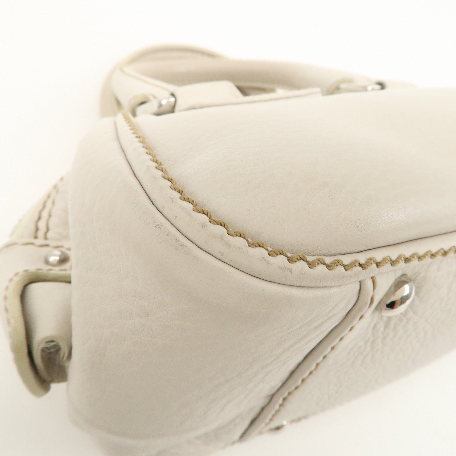 CHANEL Leather Mini Boston Bag Hand Bag Tassel Ivory A23050