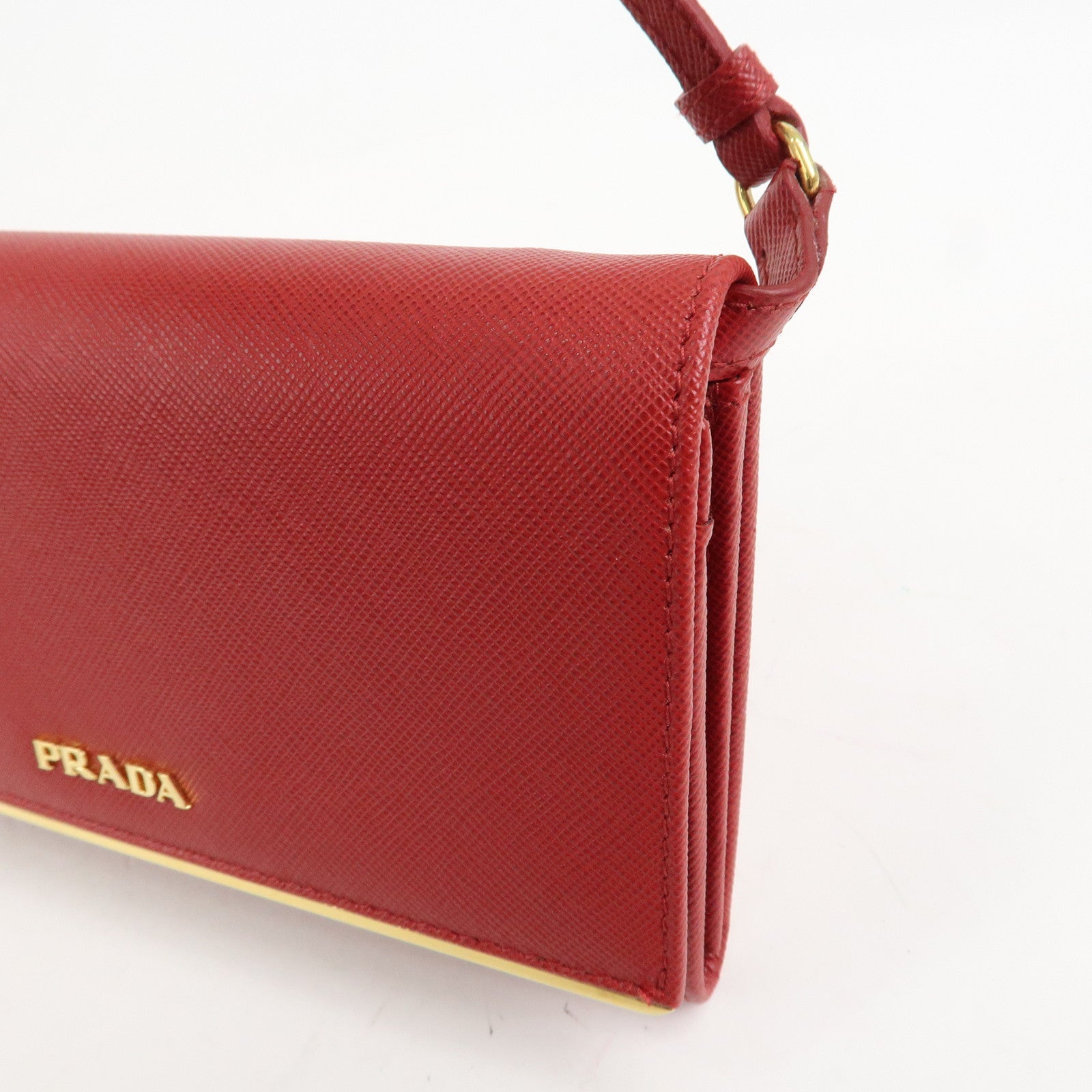 PRADA Saffiano Leather Shoulder Long Wallet Red 1M1437