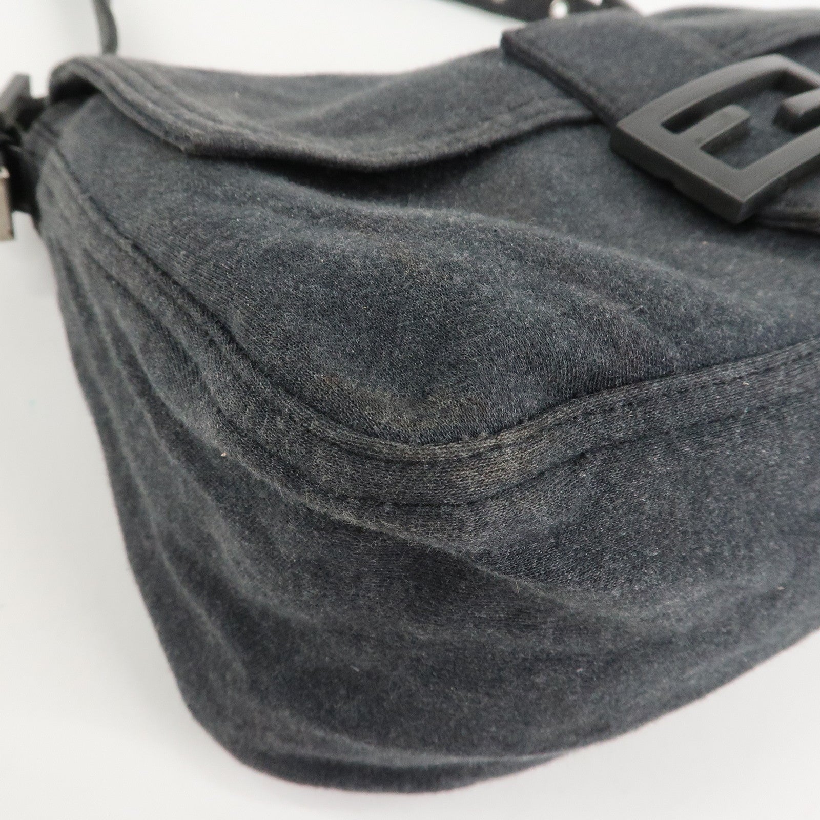 FENDI Mamma Baguette Cotton Shoulder Bag Hand Bag Gray 26325
