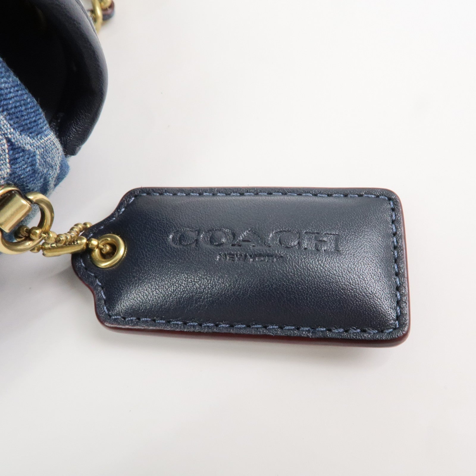 COACH Denim Leather Chain Shoulder Bag Crossbody Bag Hand Bag Blue