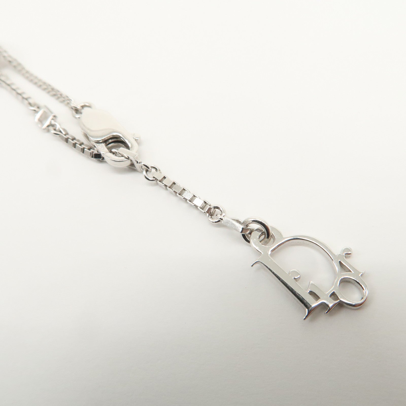 Christian Dior Metal Ring Ribbon Heart Motif Bracelet Silver Pink