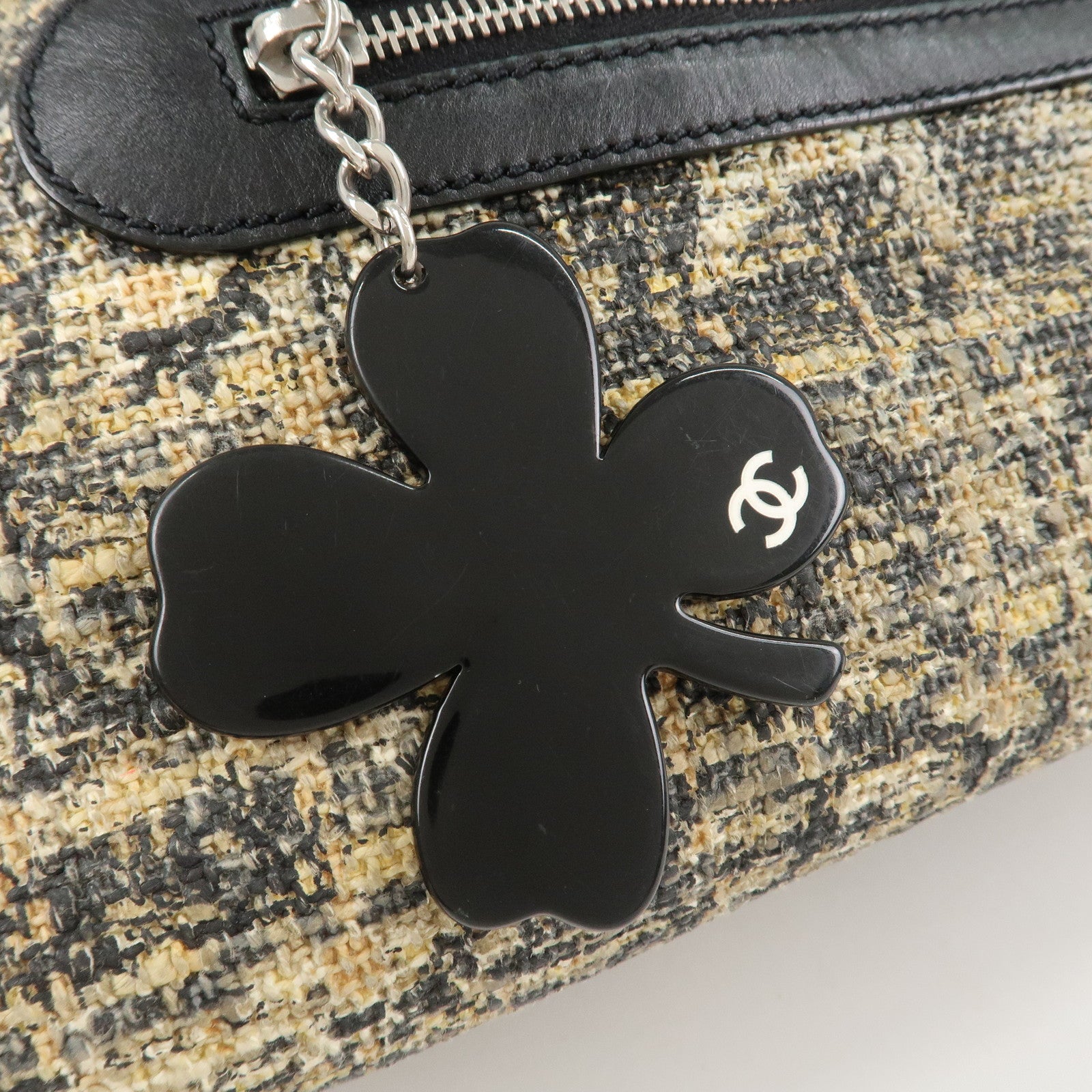 CHANEL COCO Mark Lamb Skin Tweed Shoulder Bag Hand Bag Black Silver HDW Used